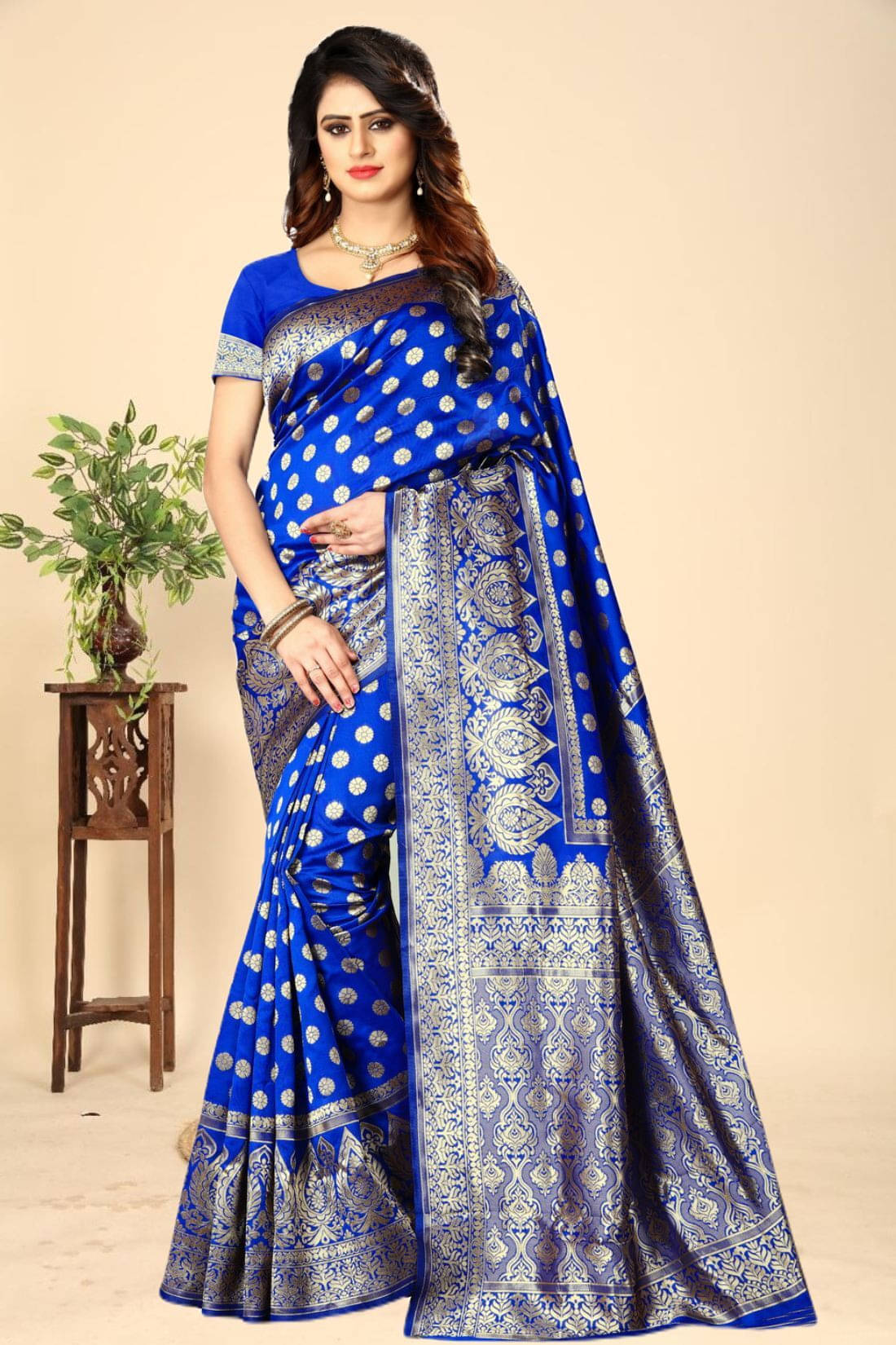     			Kevami Fashion Art Silk Woven Banarasi saree With Unstitched Blouse Piece ( Light Blue )