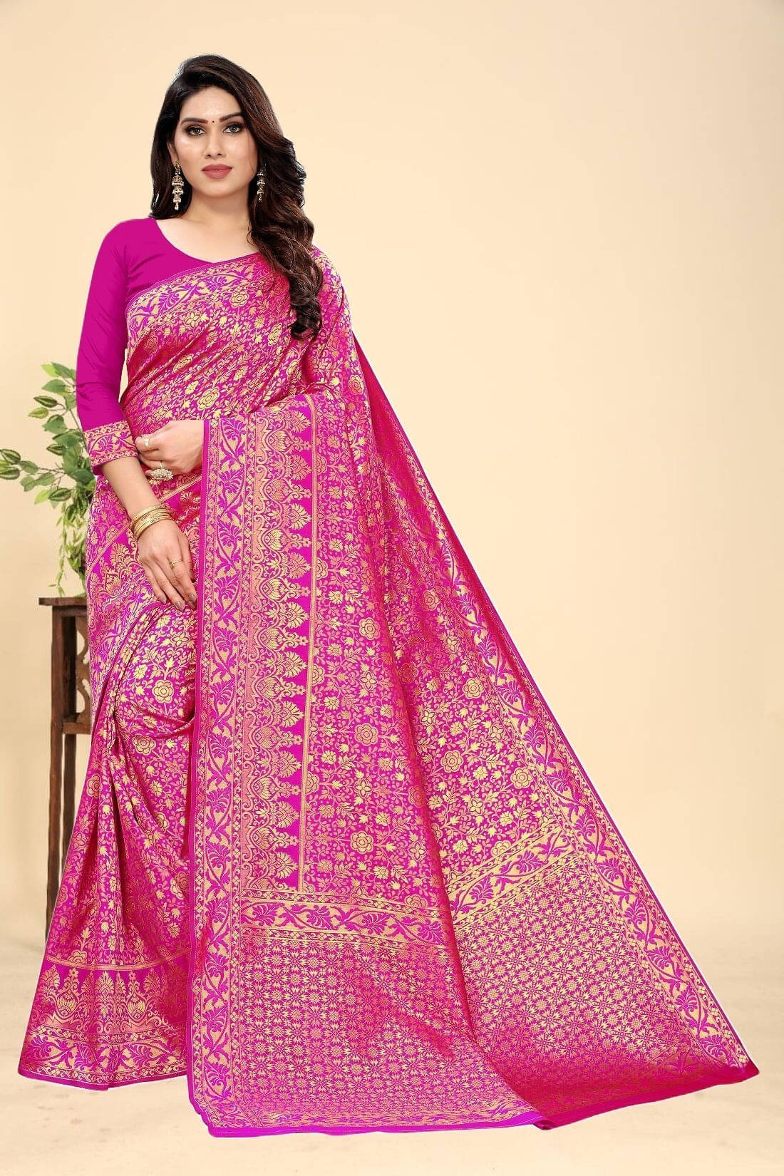 Kevami Fashion Jacquard Self Design Kanjeevaram Sarees With Unstitched Blouse Piece ( Pink ) Kevami Fashion Jacquard Self Design Kanjeevaram Sarees With Unstitched Blouse Piece ( Pink )