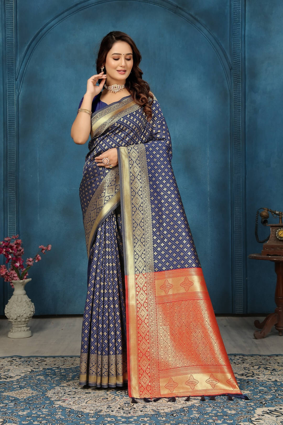 Kevami Fashion Jacquard Woven Banarasi saree With Unstitched Blouse Piece ( Blue ) Kevami Fashion Jacquard Woven Banarasi saree With Unstitched Blouse Piece ( Blue )