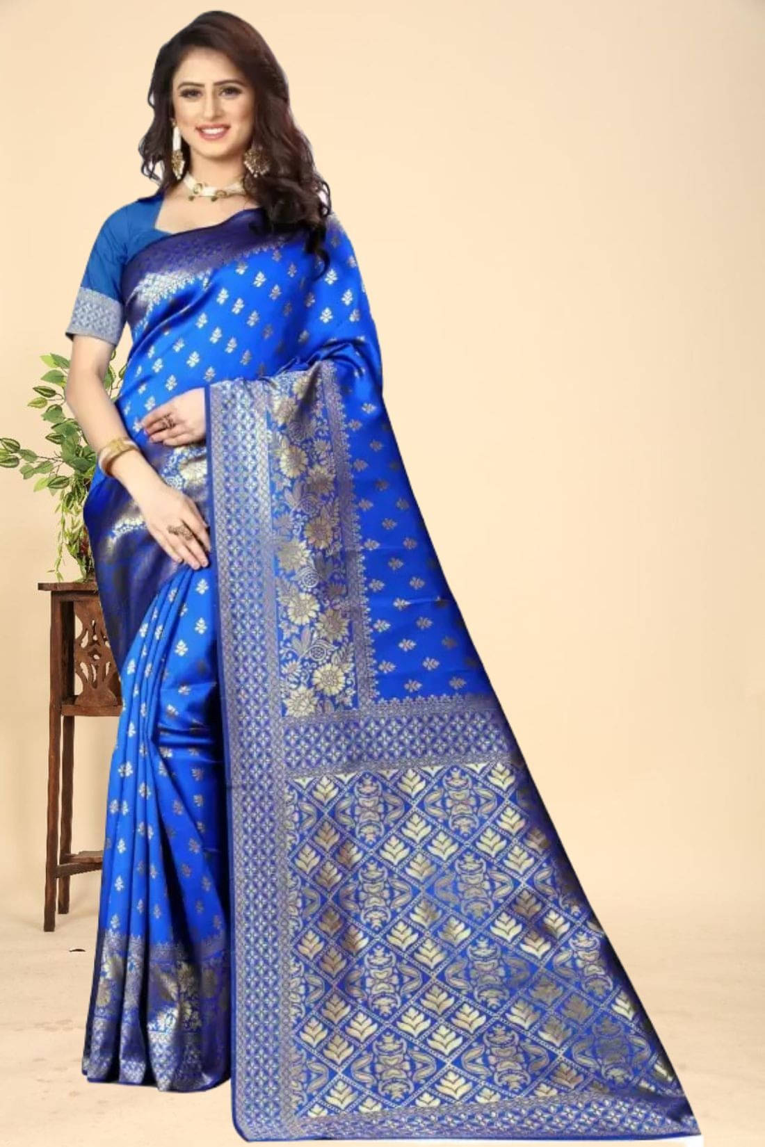 Kevami Fashion Jacquard Woven Kanjeevaram Sarees With Unstitched Blouse Piece ( Light Blue ) Kevami Fashion Jacquard Woven Kanjeevaram Sarees With Unstitched Blouse Piece ( Light Blue )