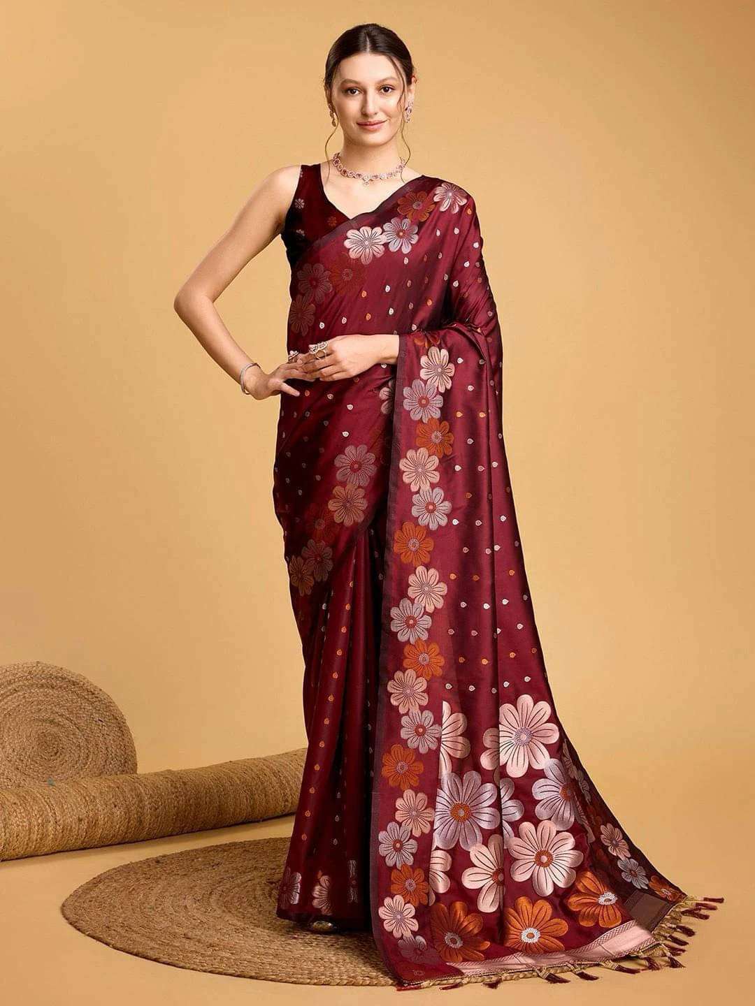 Kevami Fashion Jacquard Woven Kanjeevaram Sarees With Unstitched Blouse Piece ( Maroon ) Kevami Fashion Jacquard Woven Kanjeevaram Sarees With Unstitched Blouse Piece ( Maroon )
