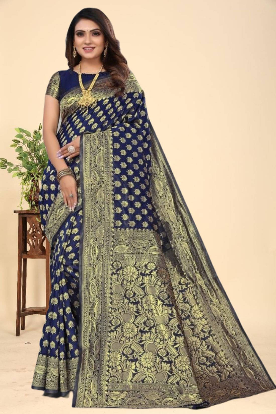 Kevami Fashion Silk Blend Self Design Banarasi saree With Unstitched Blouse Piece ( Blue ) Kevami Fashion Silk Blend Self Design Banarasi saree With Unstitched Blouse Piece ( Blue )