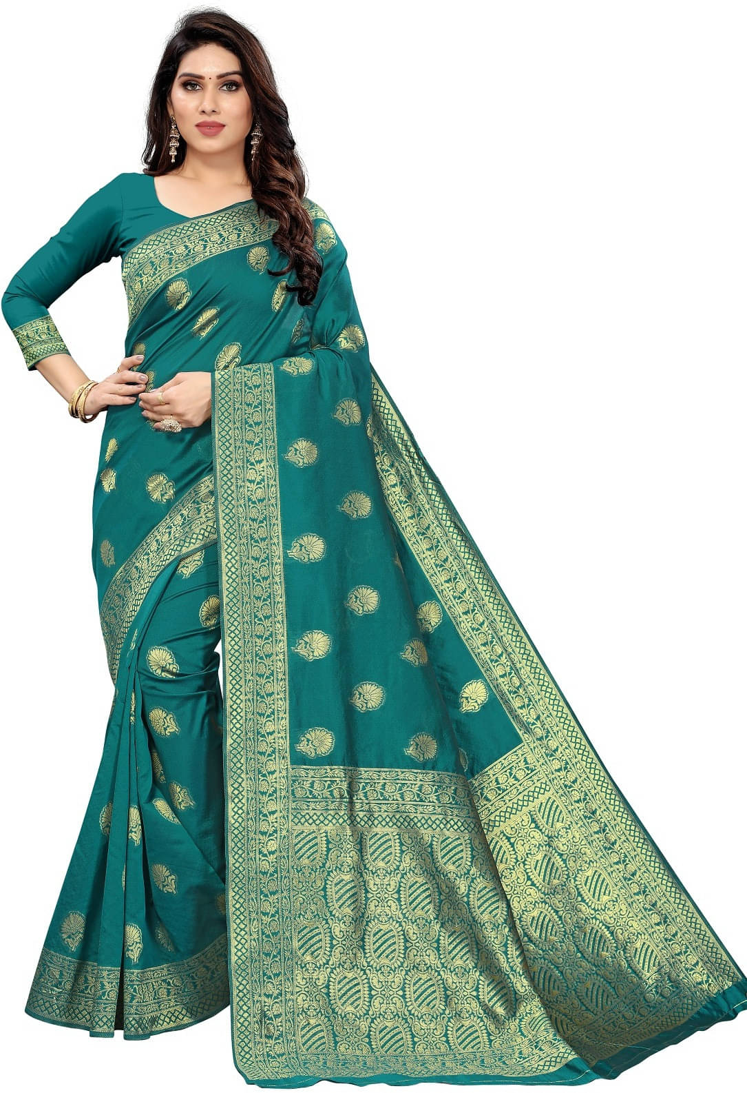 Kevami Fashion Silk Blend Woven Kanjeevaram Sarees With Unstitched Blouse Piece ( Light Green )     			Kevami Fashion Silk Blend Woven Kanjeevaram Sarees With Unstitched Blouse Piece ( Light Green )