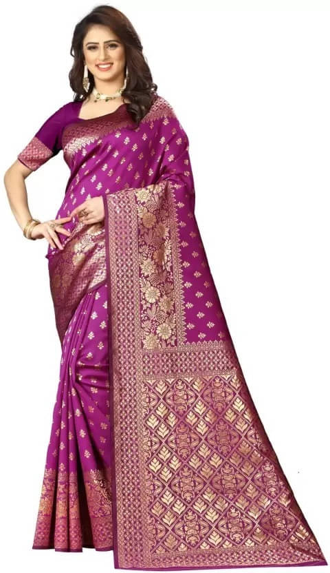 Kevami Fashion Silk Printed Banarasi saree With Unstitched Blouse Piece ( Magenta ) Kevami Fashion Silk Printed Banarasi saree With Unstitched Blouse Piece ( Magenta )