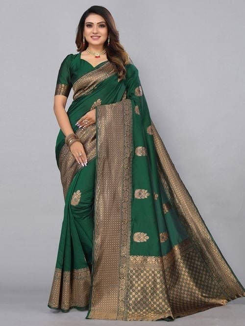 Kevami Fashion Silk Printed Banarasi saree With Unstitched Blouse Piece ( Green ) Kevami Fashion Silk Printed Banarasi saree With Unstitched Blouse Piece ( Green )