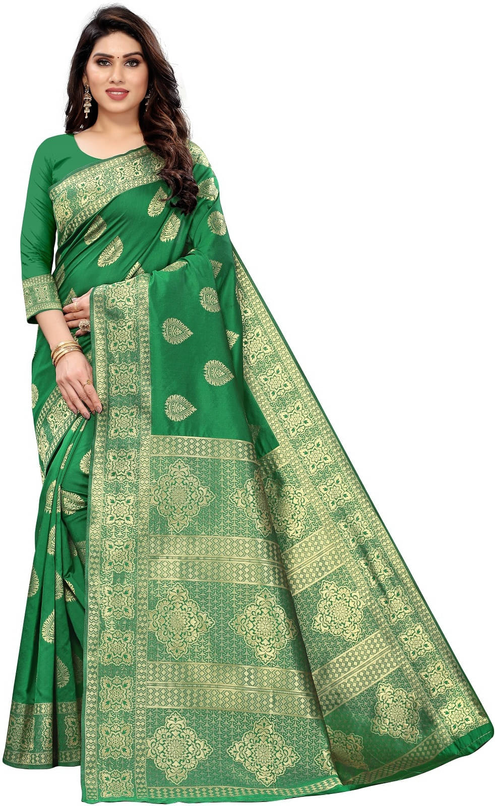 Kevami Fashion Silk Printed Banarasi saree With Unstitched Blouse Piece ( Green ) Kevami Fashion Silk Printed Banarasi saree With Unstitched Blouse Piece ( Green )