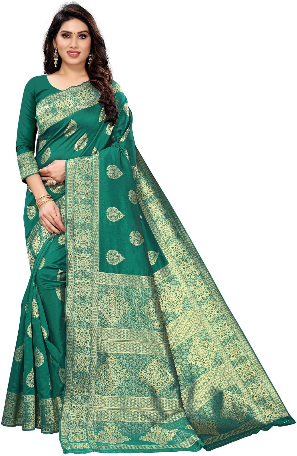     			Kevami Fashion Silk Printed Banarasi saree With Unstitched Blouse Piece ( Light Green )