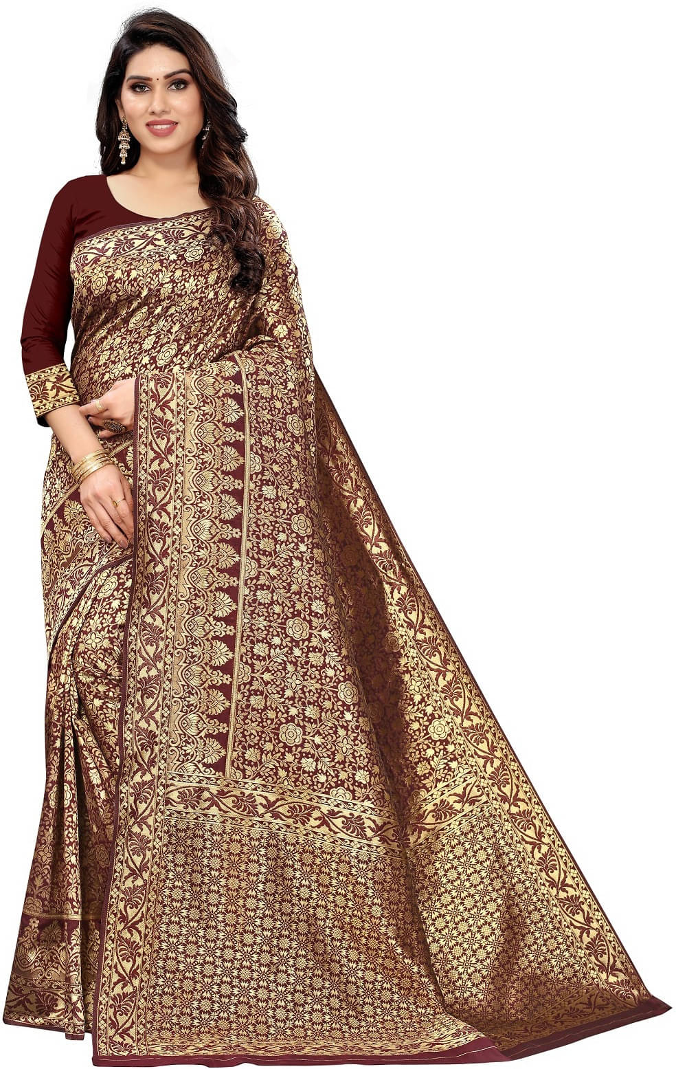 Kevami Fashion Silk Printed Banarasi saree With Unstitched Blouse Piece ( Red ) Kevami Fashion Silk Printed Banarasi saree With Unstitched Blouse Piece ( Red )