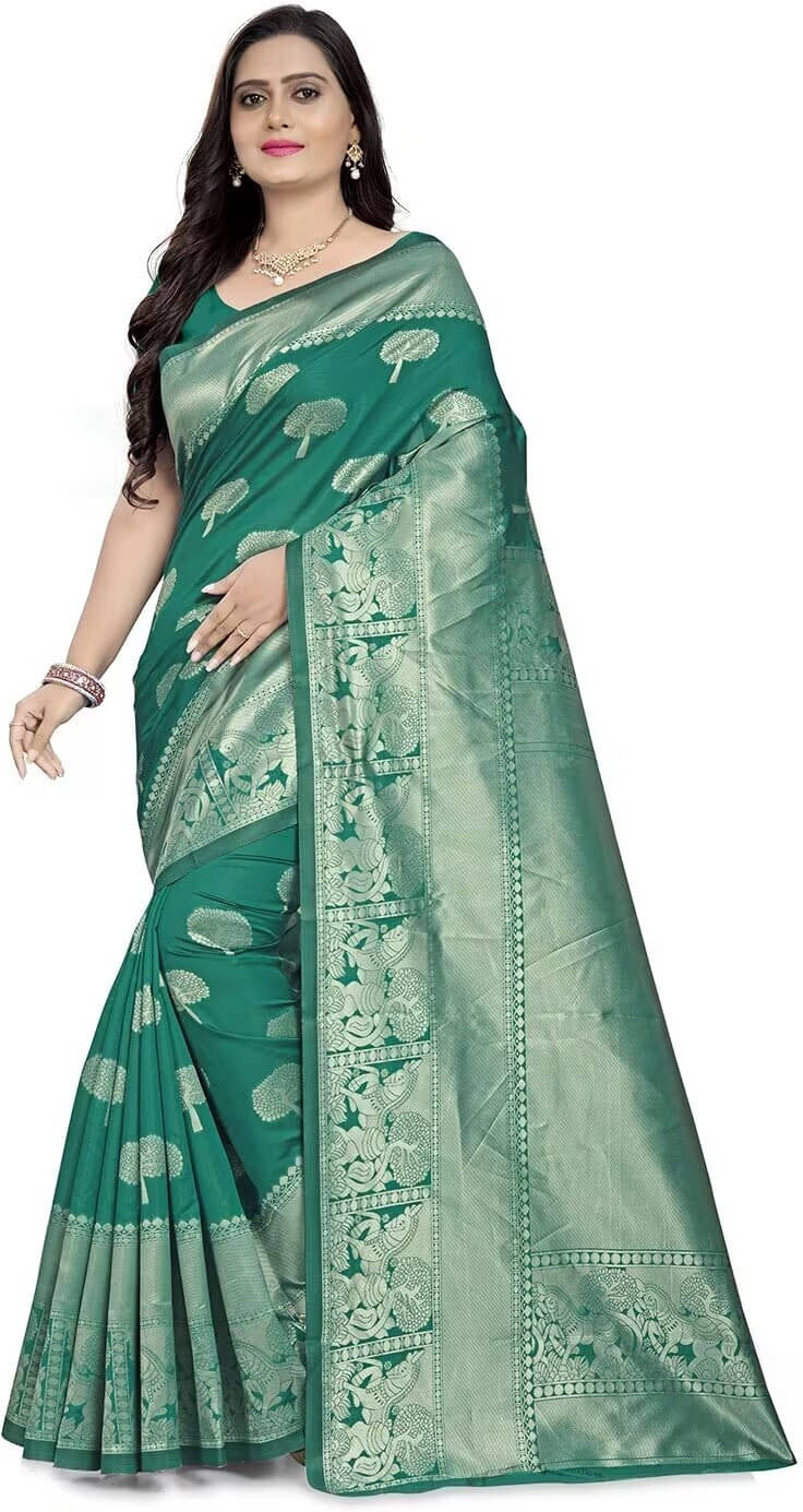 Kevami Fashion Silk Self Design Banarasi saree With Unstitched Blouse Piece ( Green ) Kevami Fashion Silk Self Design Banarasi saree With Unstitched Blouse Piece ( Green )