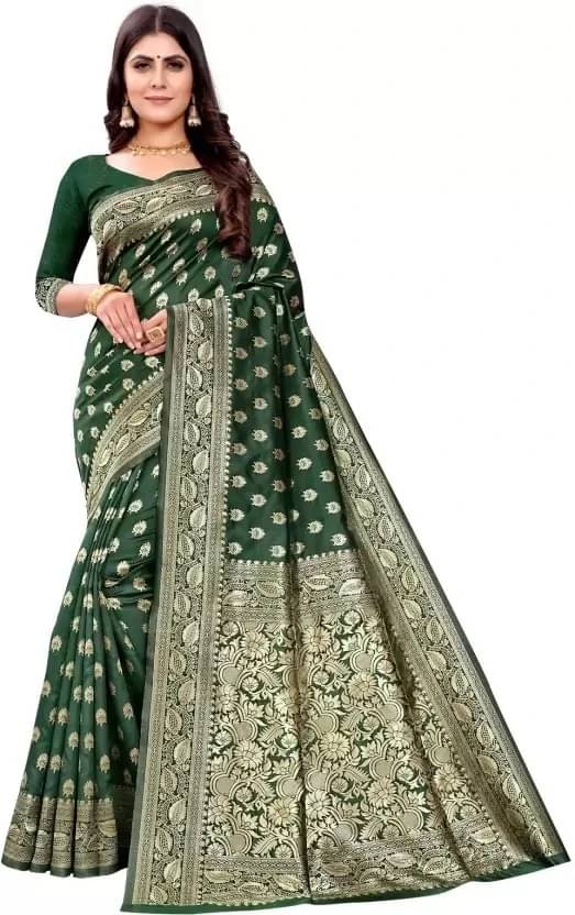     			Kevami Fashion Silk Self Design Banarasi saree With Unstitched Blouse Piece ( Green )