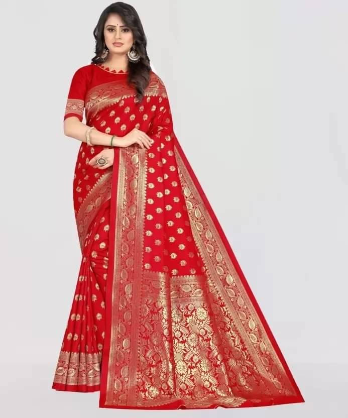 Kevami Fashion Silk Self Design Banarasi saree With Unstitched Blouse Piece ( Red ) Kevami Fashion Silk Self Design Banarasi saree With Unstitched Blouse Piece ( Red )