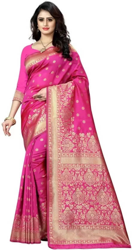 Kevami Fashion Silk Self Design Banarasi saree With Unstitched Blouse Piece ( Pink ) Kevami Fashion Silk Self Design Banarasi saree With Unstitched Blouse Piece ( Pink )
