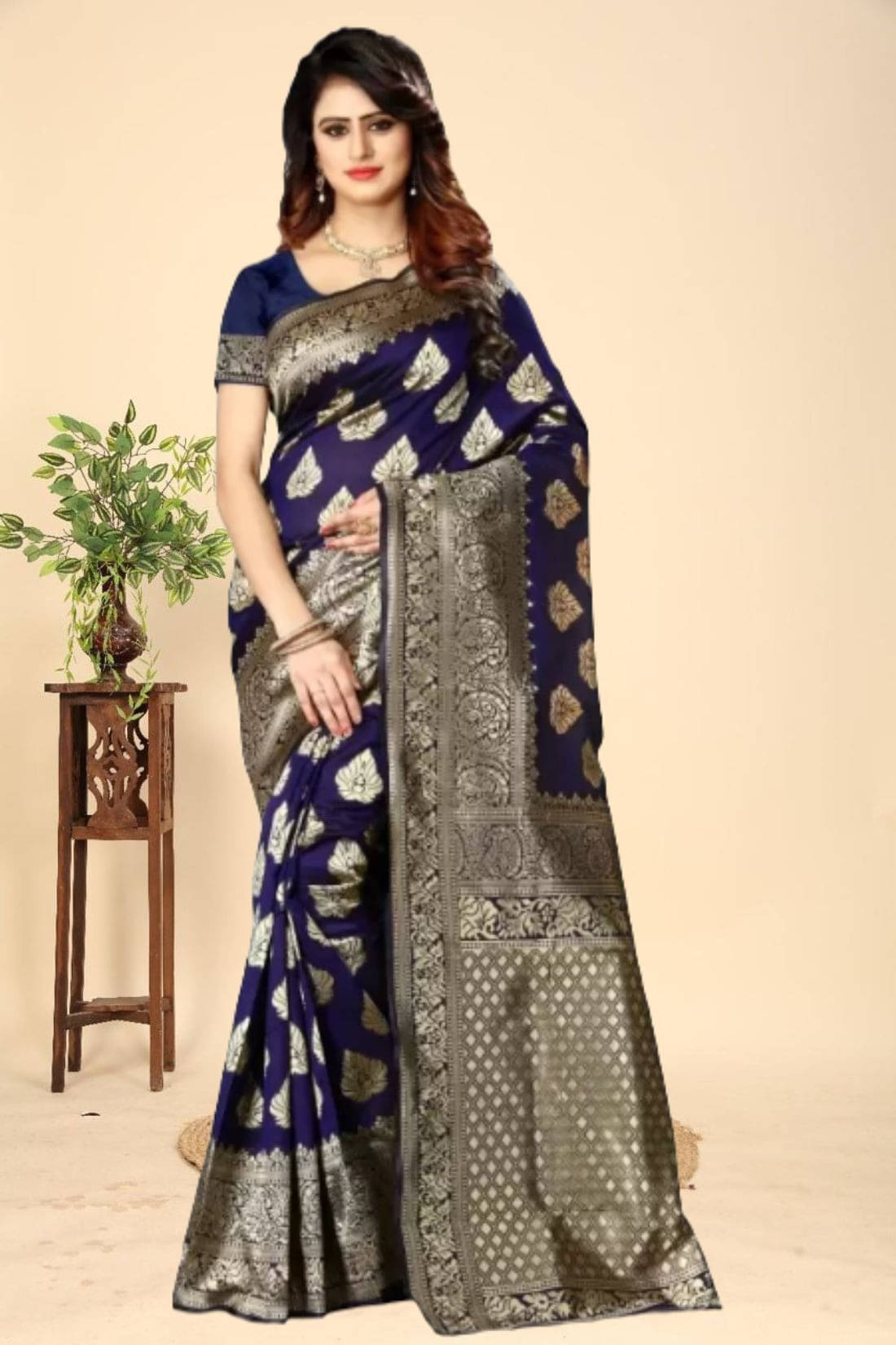 Kevami Fashion Silk Woven Banarasi saree With Unstitched Blouse Piece ( Navy Blue ) Kevami Fashion Silk Woven Banarasi saree With Unstitched Blouse Piece ( Navy Blue )