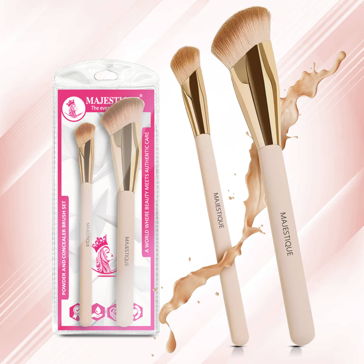 MAJESTIQUE Synthetic Foundation Brush,Face Contour Brush 2 Pcs 34 g     			MAJESTIQUE Synthetic Foundation Brush,Face Contour Brush 2 Pcs 34 g