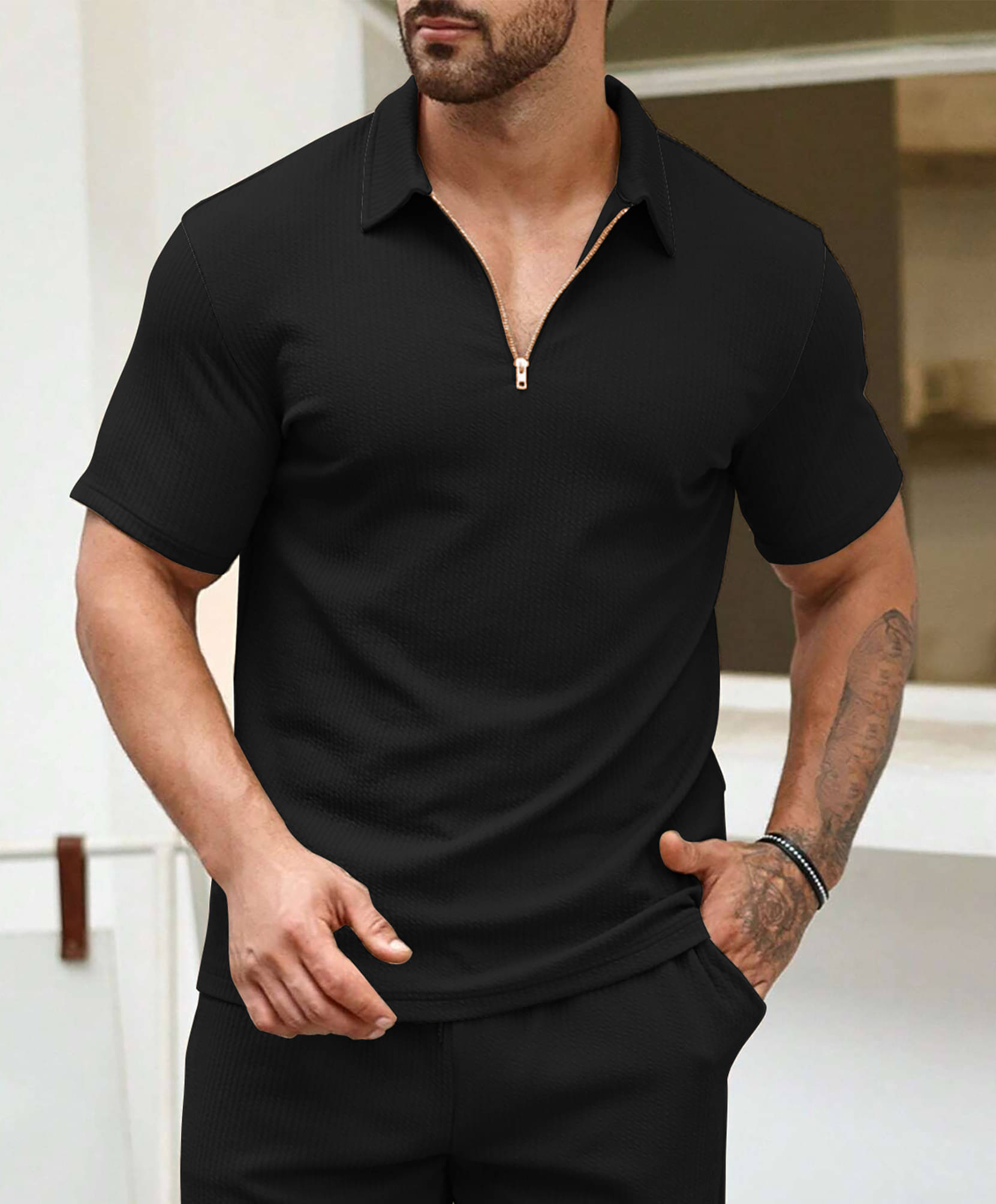     			MAKEMODE Men Polyester Regular Fit Striped Polo T Shirt ( Black )