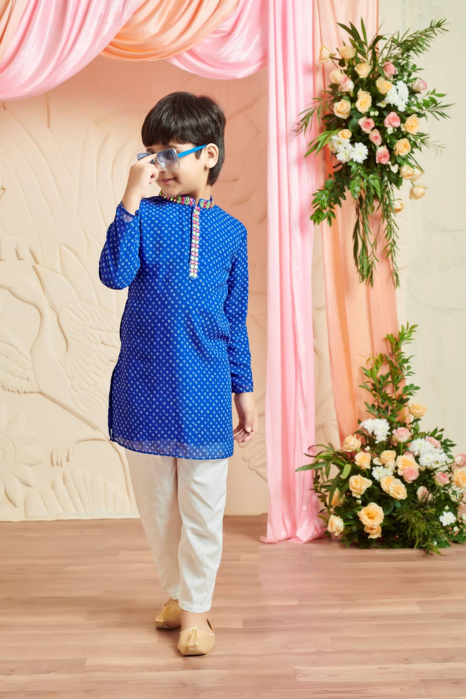     			MASTARANG Boys Polyester Polka Dots Pattern Kurta ( Blue , Pack of 1 )