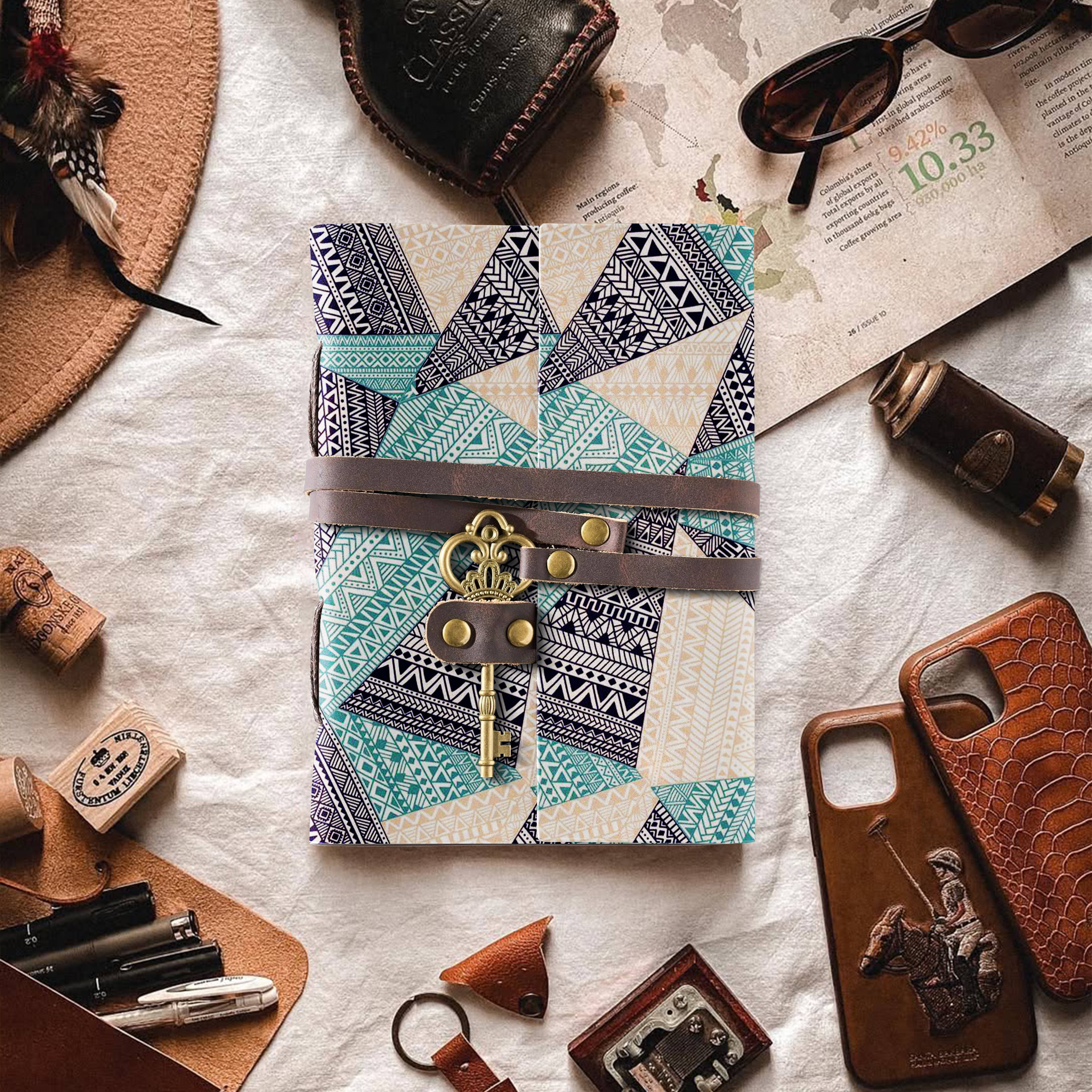 MR KRAFT Desigenr Leather journal with key lock pattern 5*7 inches 200 pages a003 A5 Journal Unruled 200 Pages (multicolor 03) MR KRAFT Desigenr Leather journal with key lock pattern 5*7 inches 200 pages a003 A5 Journal Unruled 200 Pages (multicolor 03)