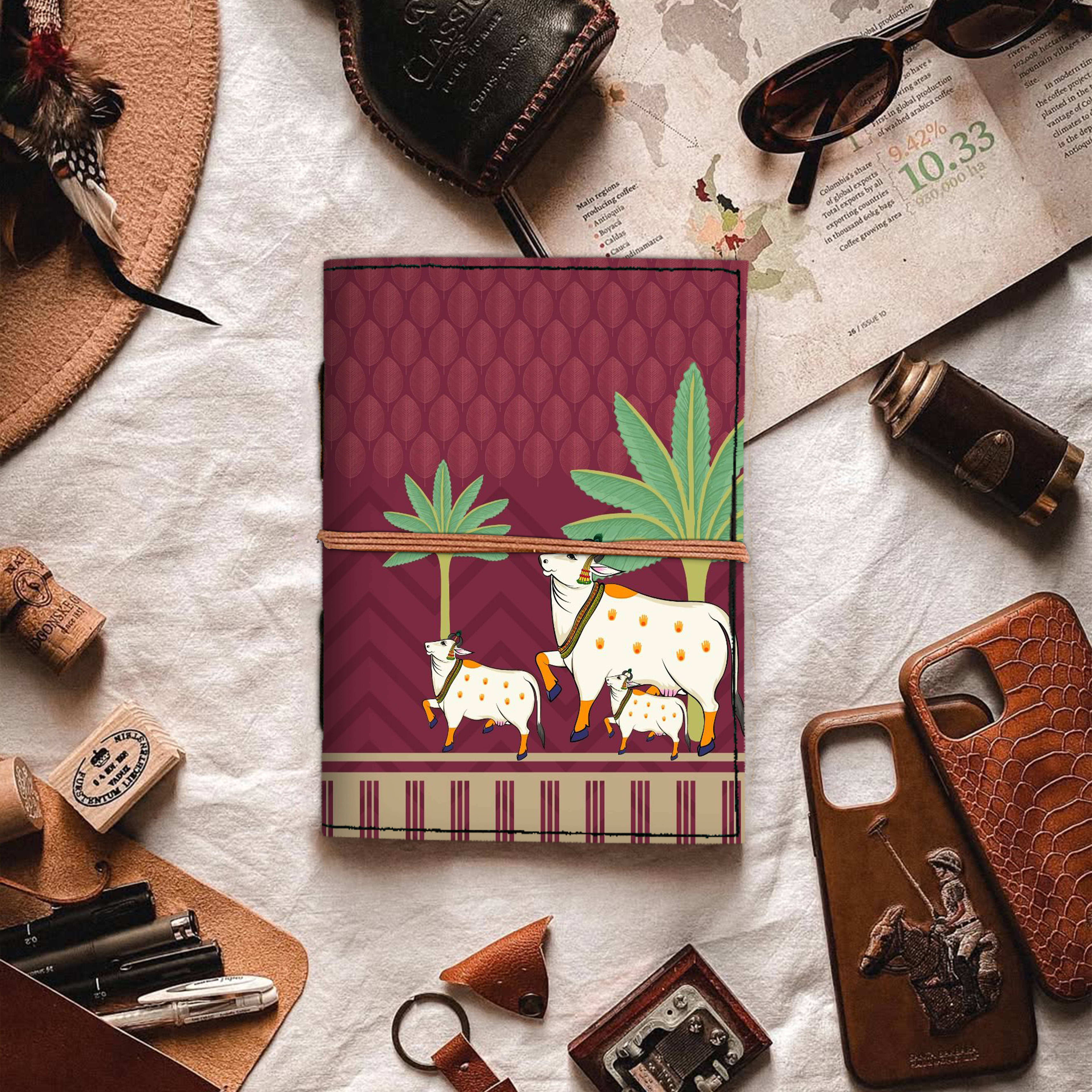     			MR KRAFT Designer printed leather journal with antique thread binding A5 Diary unruled 200 Pages (multicolor 17)