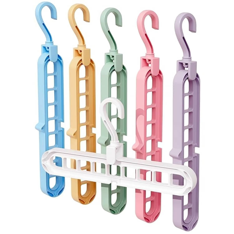     			Meghal Magic Rotating Anti-Skid Folding Adjustable Multiple 9 Holes Space Saver Clothes Hanger Pack of 6