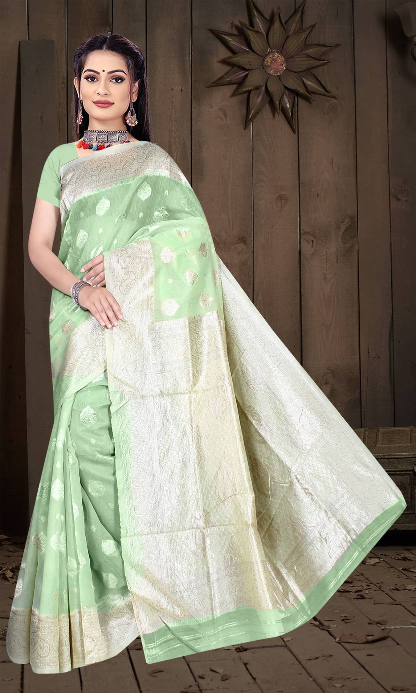     			NENCY FASHION Cotton Silk Woven Banarasi saree With Unstitched Blouse Piece ( Light Green )