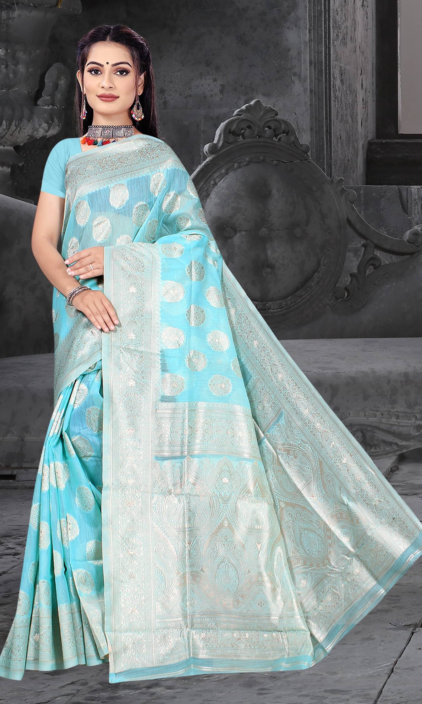     			NENCY FASHION Cotton Woven Banarasi saree With Unstitched Blouse Piece ( Light Blue )