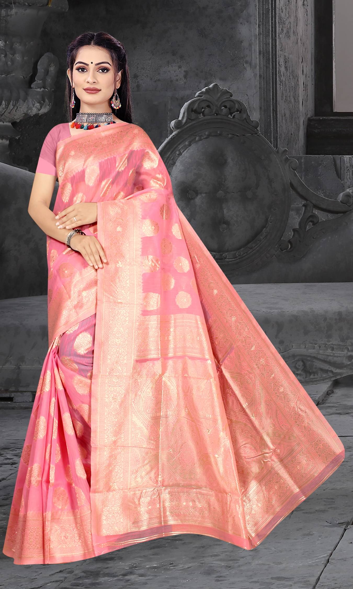 NENCY FASHION Cotton Woven Banarasi saree With Unstitched Blouse Piece ( Pink ) NENCY FASHION Cotton Woven Banarasi saree With Unstitched Blouse Piece ( Pink )