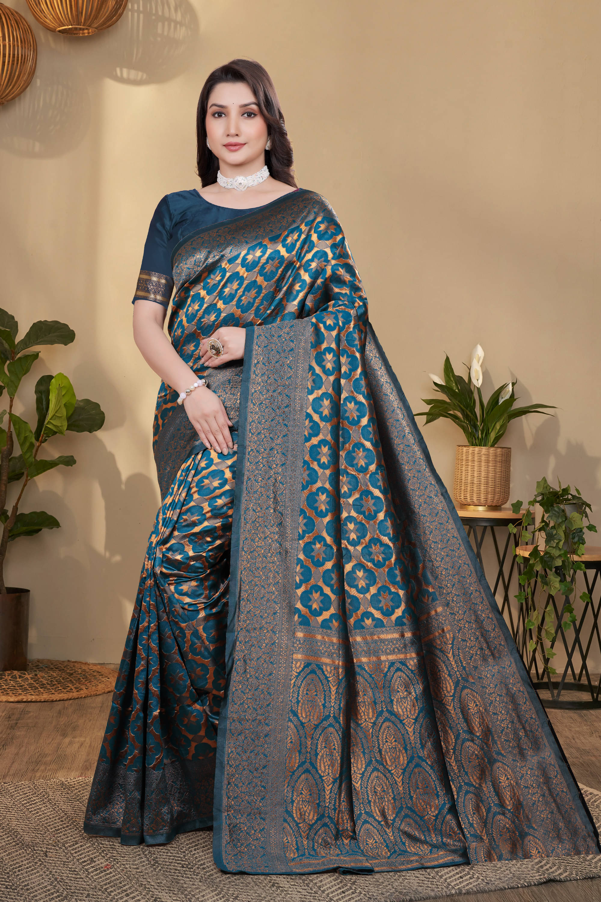NENCY FASHION Silk Woven Banarasi saree With Unstitched Blouse Piece ( Teal ) NENCY FASHION Silk Woven Banarasi saree With Unstitched Blouse Piece ( Teal )