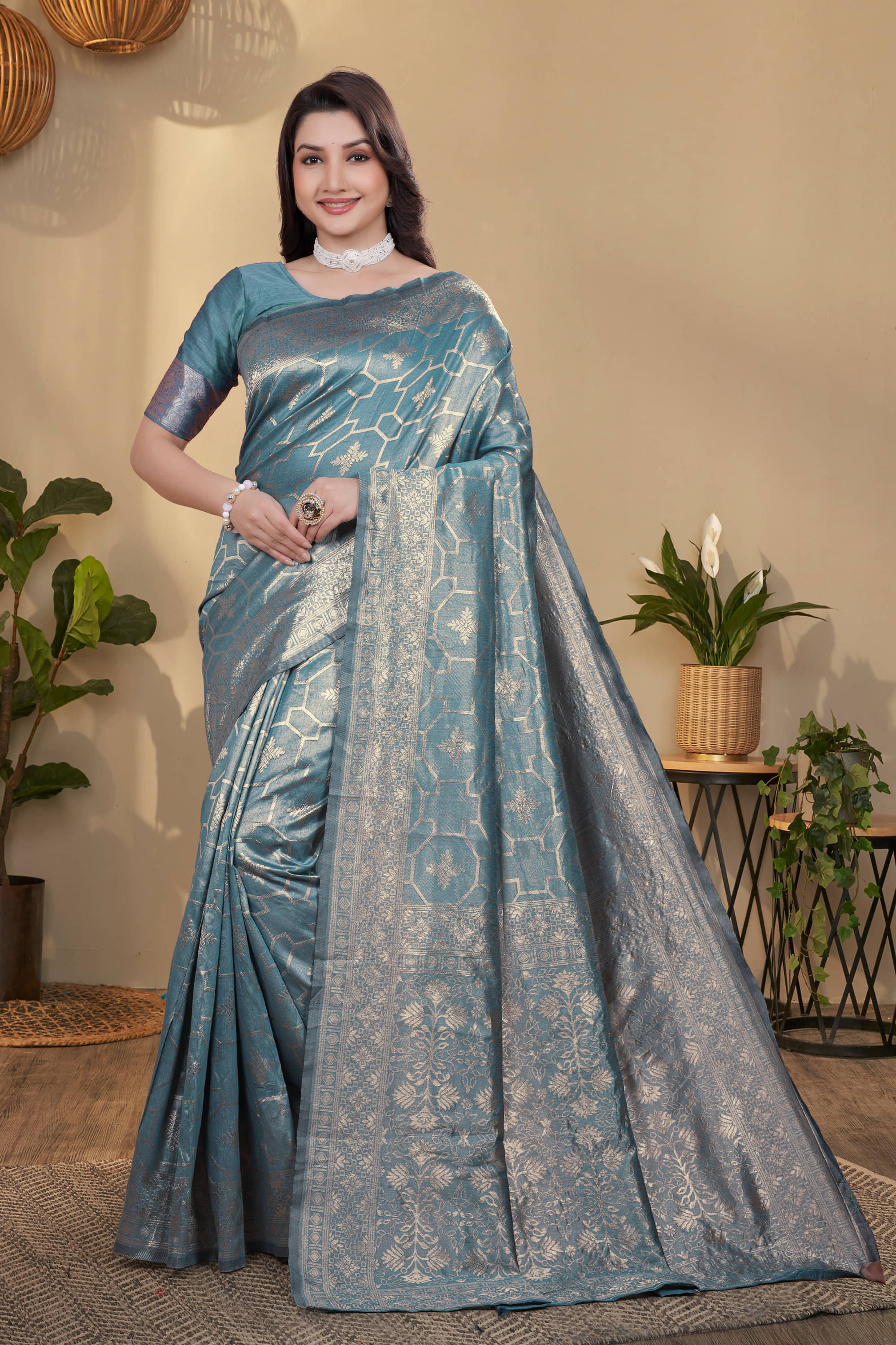     			NENCY FASHION Silk Woven Banarasi saree With Unstitched Blouse Piece ( Blue )