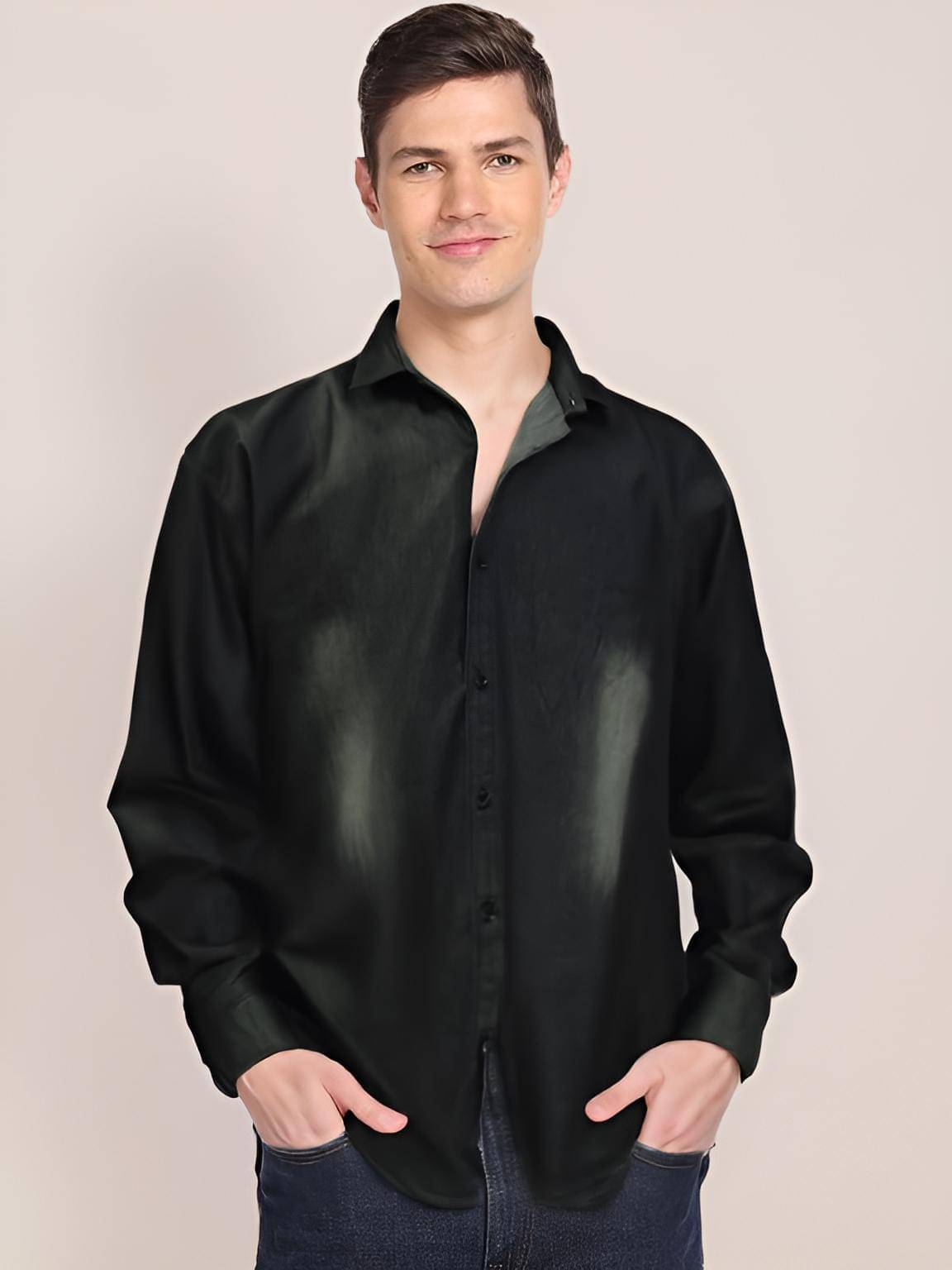     			NEW-18 Denim Regular Fit Solids Full Sleeves Men's Casual Shirt - Black ( Pack of 1 )