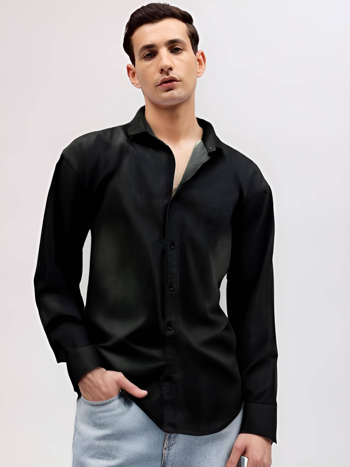     			NEW-18 Denim Regular Fit Solids Full Sleeves Men's Casual Shirt - Black ( Pack of 1 )