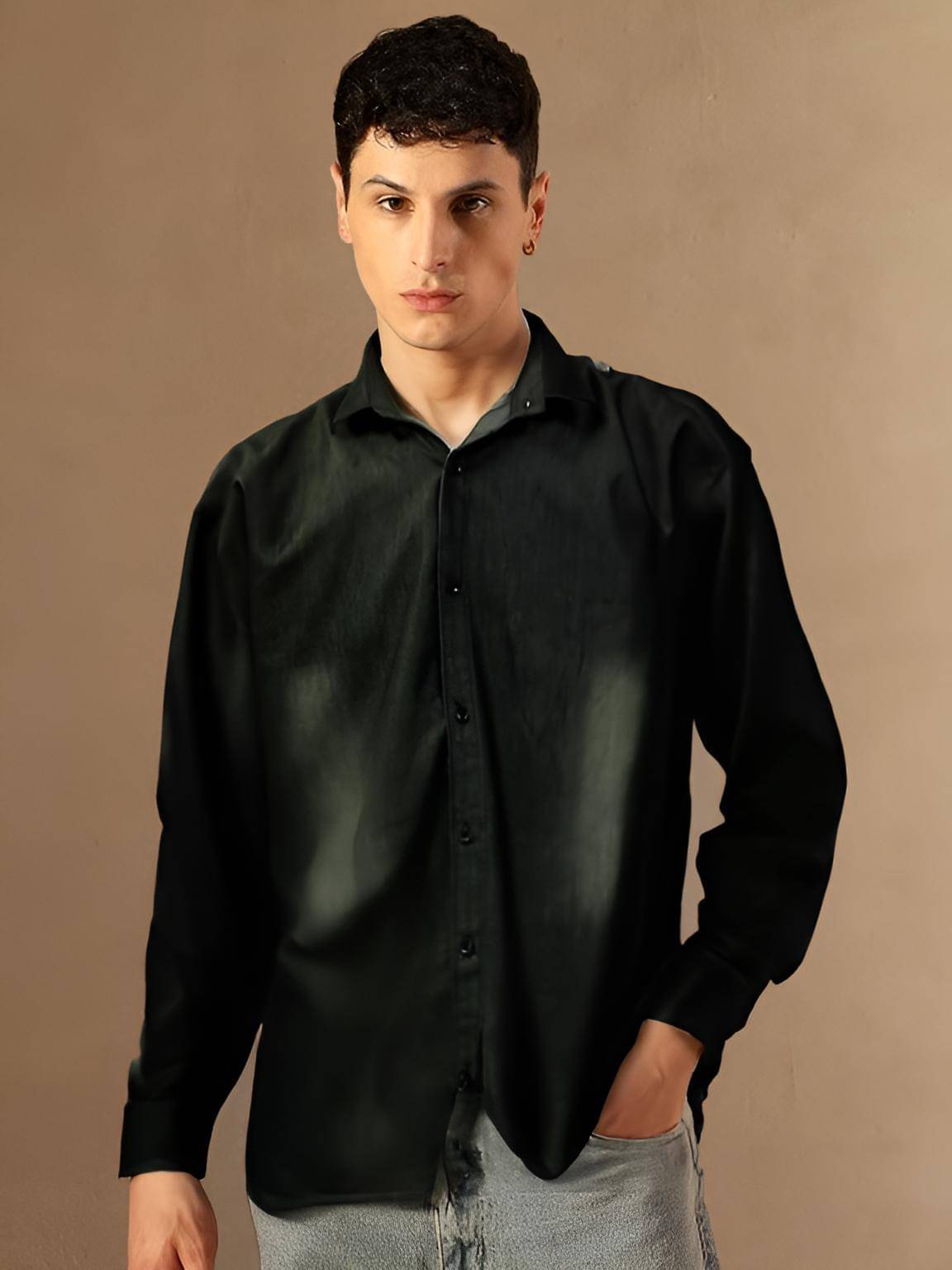     			NEW-18 Denim Regular Fit Solids Full Sleeves Men's Casual Shirt - Black ( Pack of 1 )