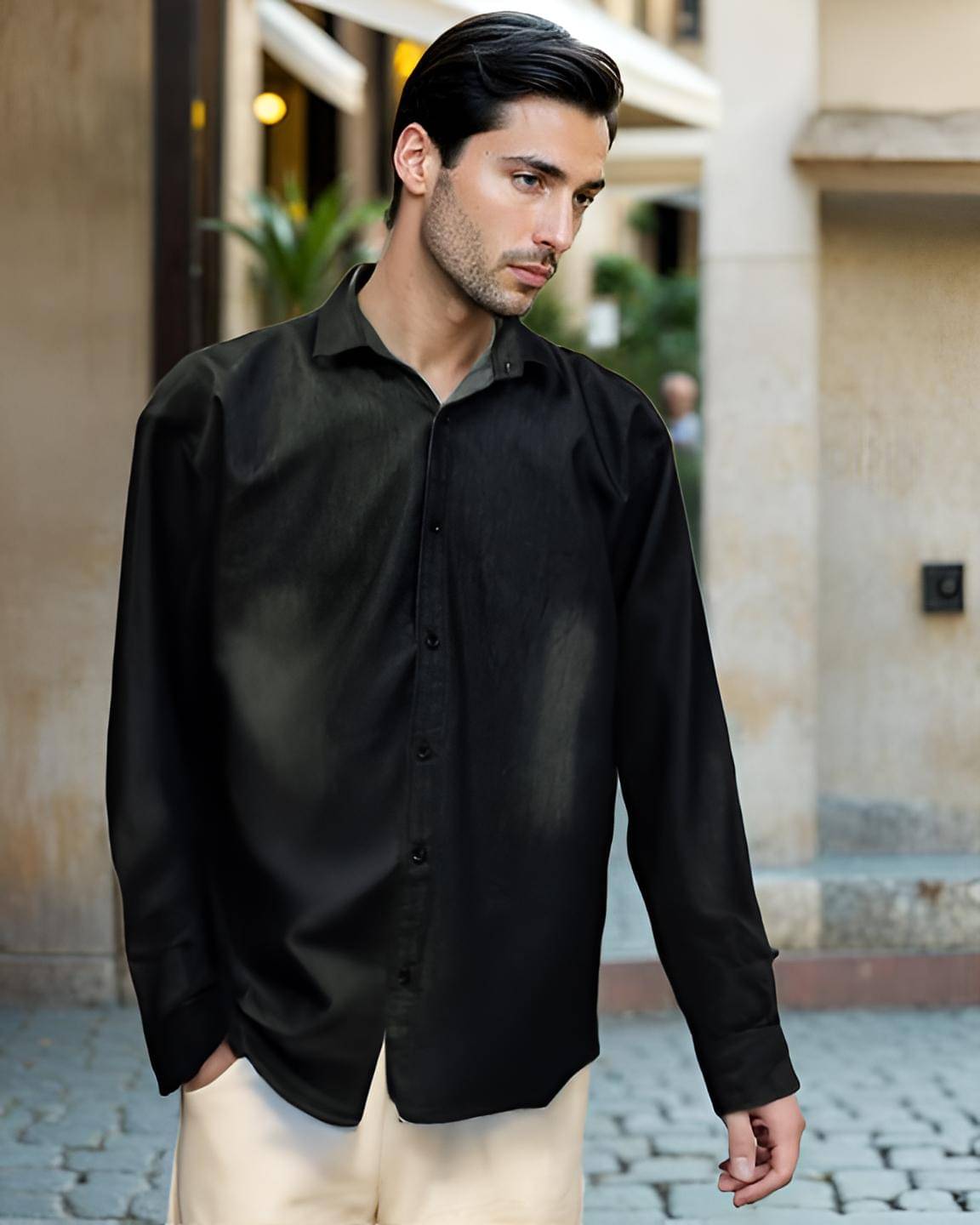     			NEW-18 Denim Regular Fit Solids Full Sleeves Men's Casual Shirt - Black ( Pack of 1 )