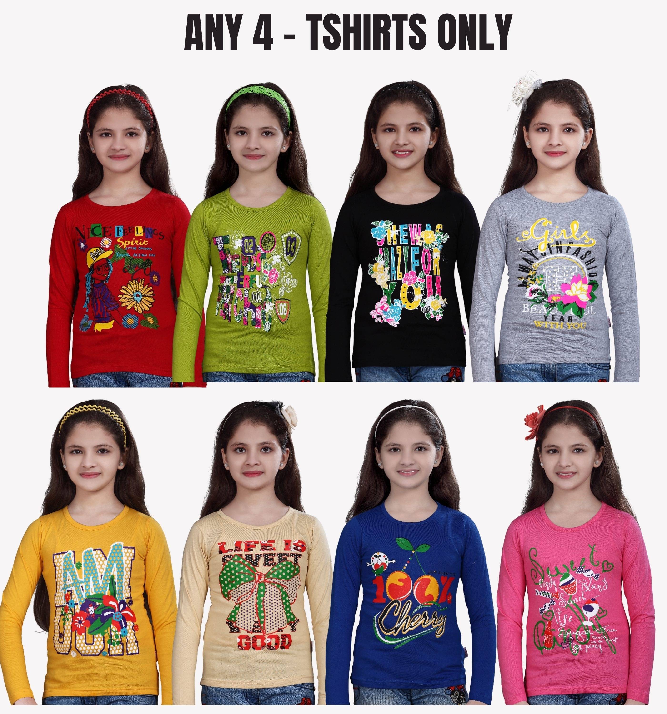     			NOW OR NEVER Pack of 4 Girls 100% Cotton T-Shirt ( Multicolor )