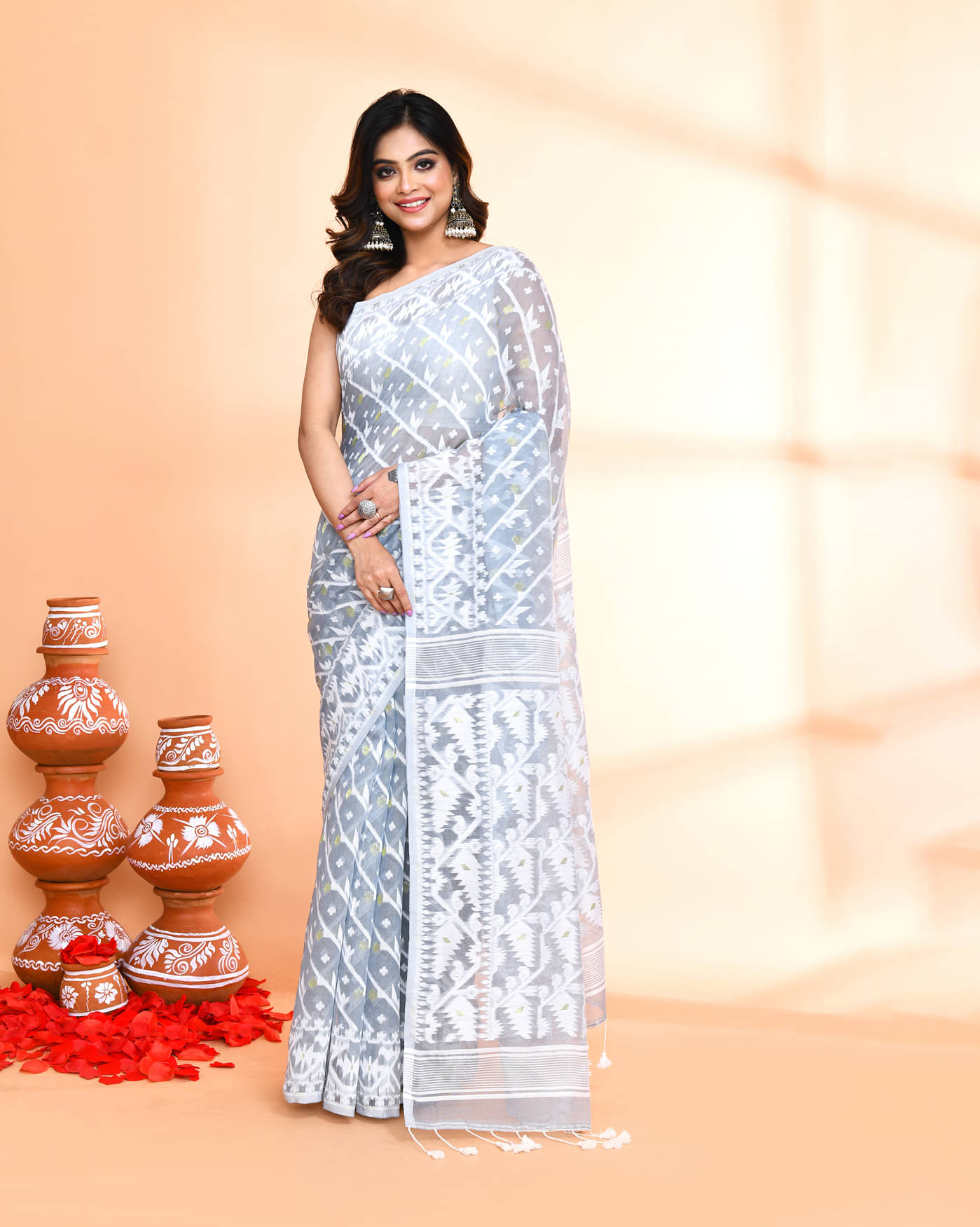     			PIYARI FASHION Cotton Silk Woven Jamdani Saree Without Blouse Piece ( Grey )