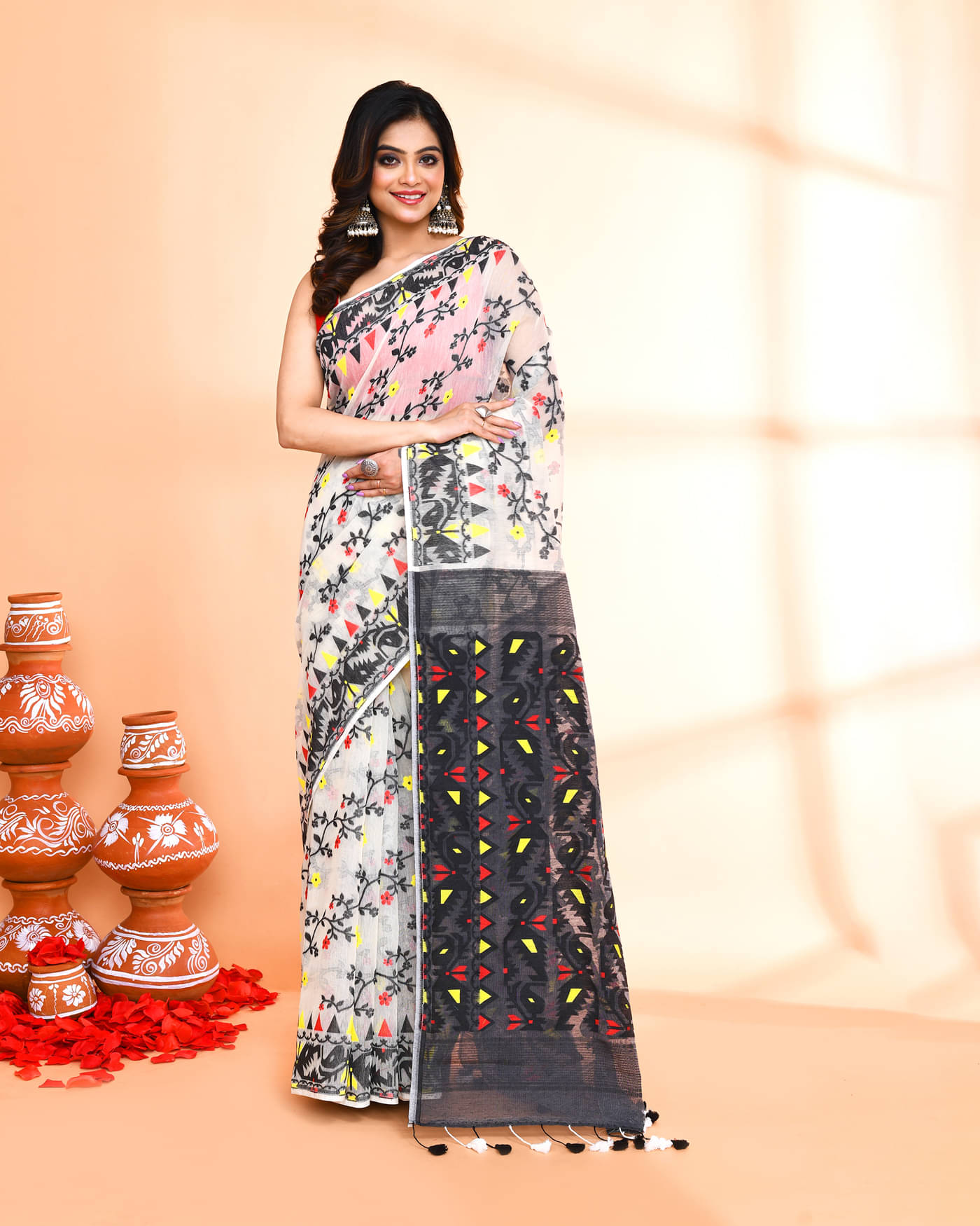     			PIYARI FASHION Cotton Silk Woven Jamdani Saree Without Blouse Piece ( Off White )