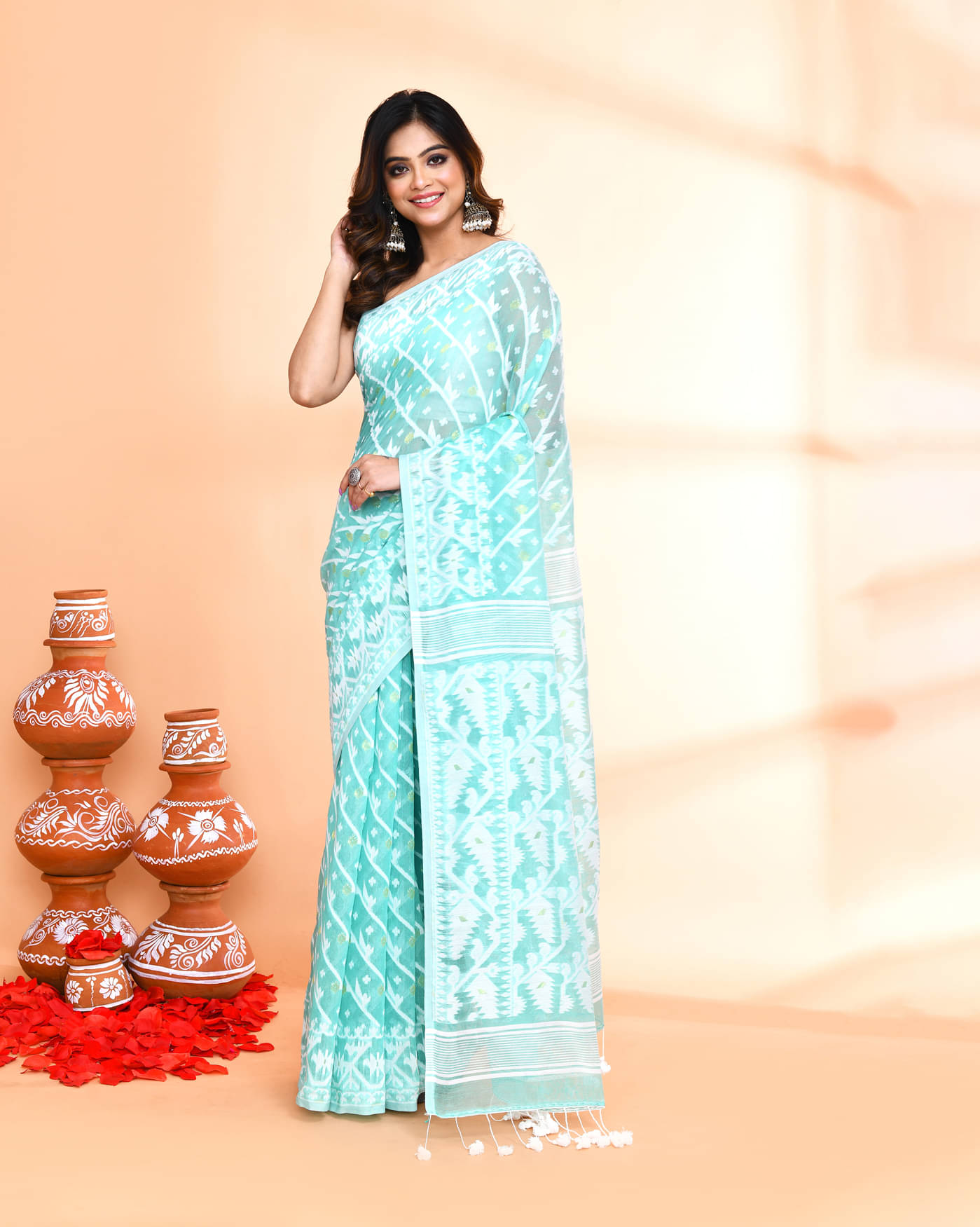     			PIYARI FASHION Cotton Silk Woven Jamdani Saree Without Blouse Piece ( Turquoise )