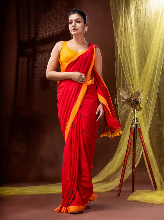     			PIYARI FASHION Cotton Woven Tant Saree With Unstitched Blouse Piece ( Red )