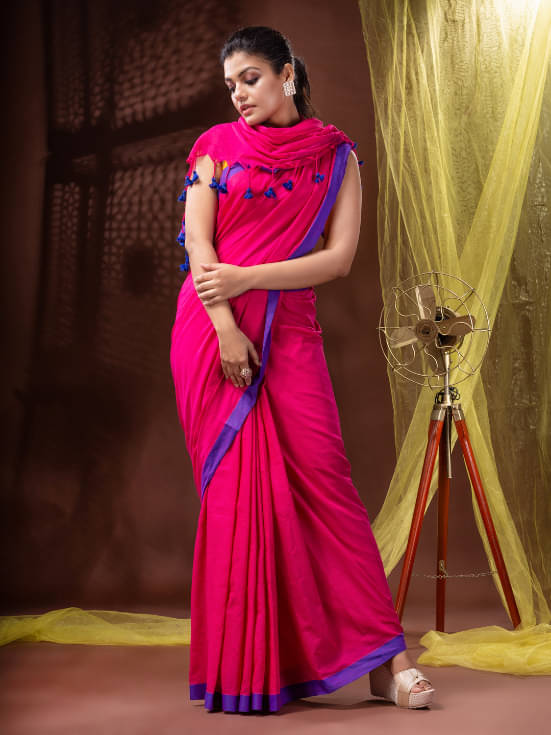     			PIYARI FASHION Cotton Woven Tant Saree With Unstitched Blouse Piece ( Rani )