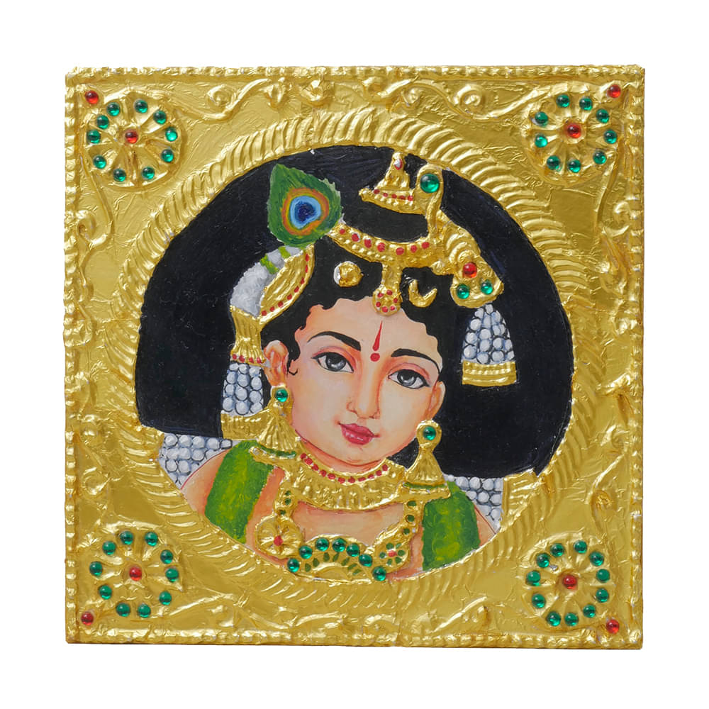     			Penkraft Exclusively hand-painted Krishna in traditonal Tanjore painting on square MDF