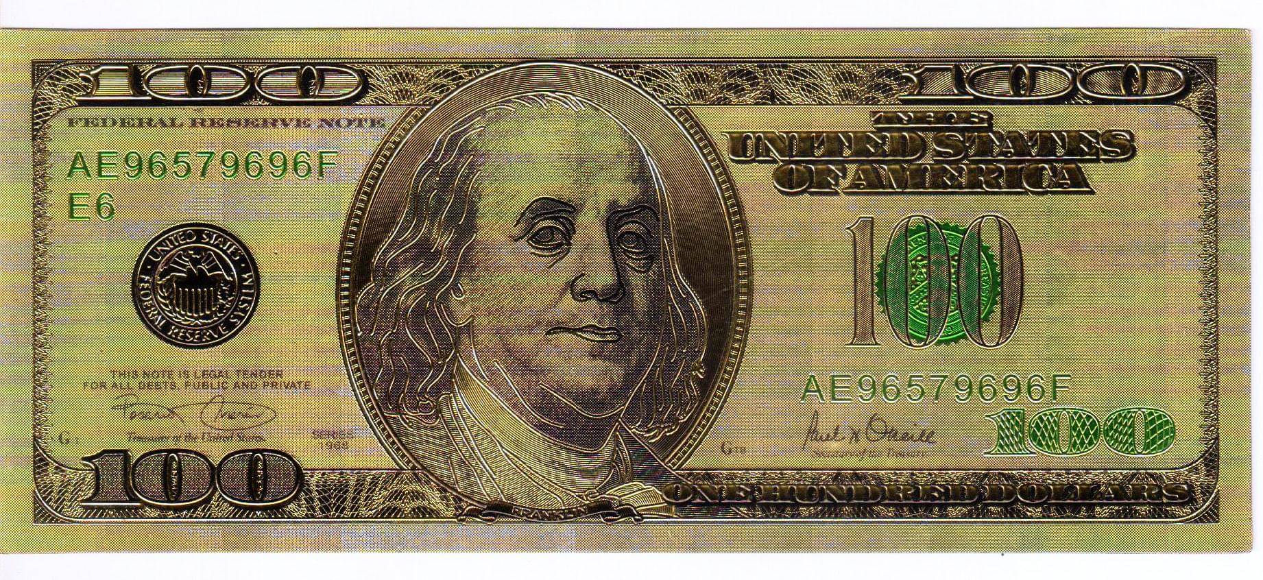     			Rare 100 Dollars USA Gold Plated Note