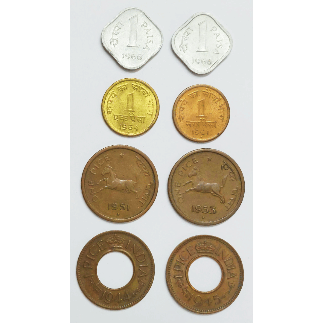SHUBHCOINS British-India Old 1 Paisa Copper-Brass-Aluminum Set of 8, Old Issue, Very Rare Set in Extra Fine to UNC Condition, Best for Kids Coin Collection Above 5 Years SHUBHCOINS British-India Old 1 Paisa Copper-Brass-Aluminum Set of 8, Old Issue, Very Rare Set in Extra Fine to UNC Condition, Best for Kids Coin Collection Above 5 Years