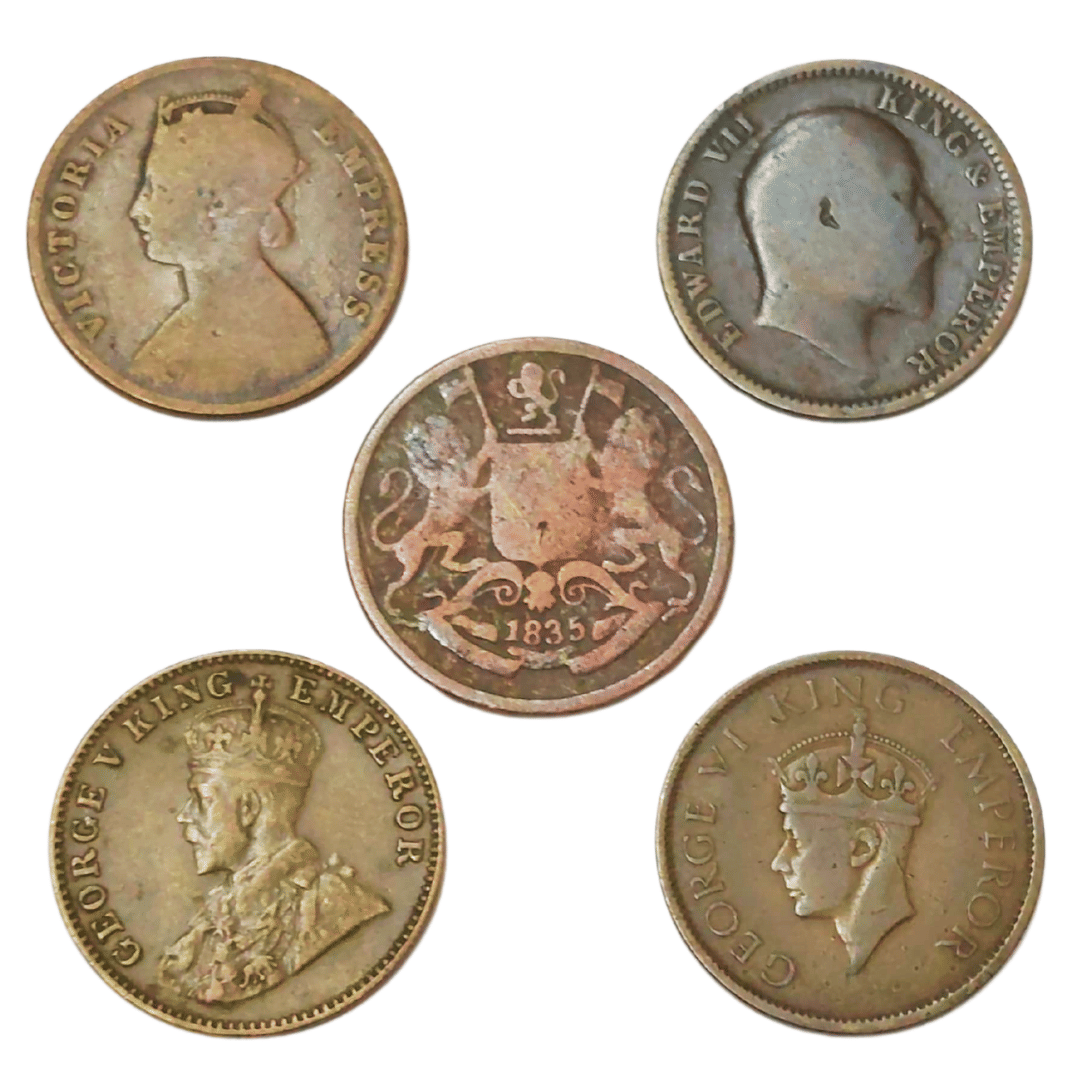 SHUBHCOINS British Raj (1835-1947), Series of 5 Old Coins, 1 Quarter Anna Copper-Bronze, Very Rare Set in Good Condition, Best for Kids Coin Collection Above 5 Years SHUBHCOINS British Raj (1835-1947), Series of 5 Old Coins, 1 Quarter Anna Copper-Bronze, Very Rare Set in Good Condition, Best for Kids Coin Collection Above 5 Years