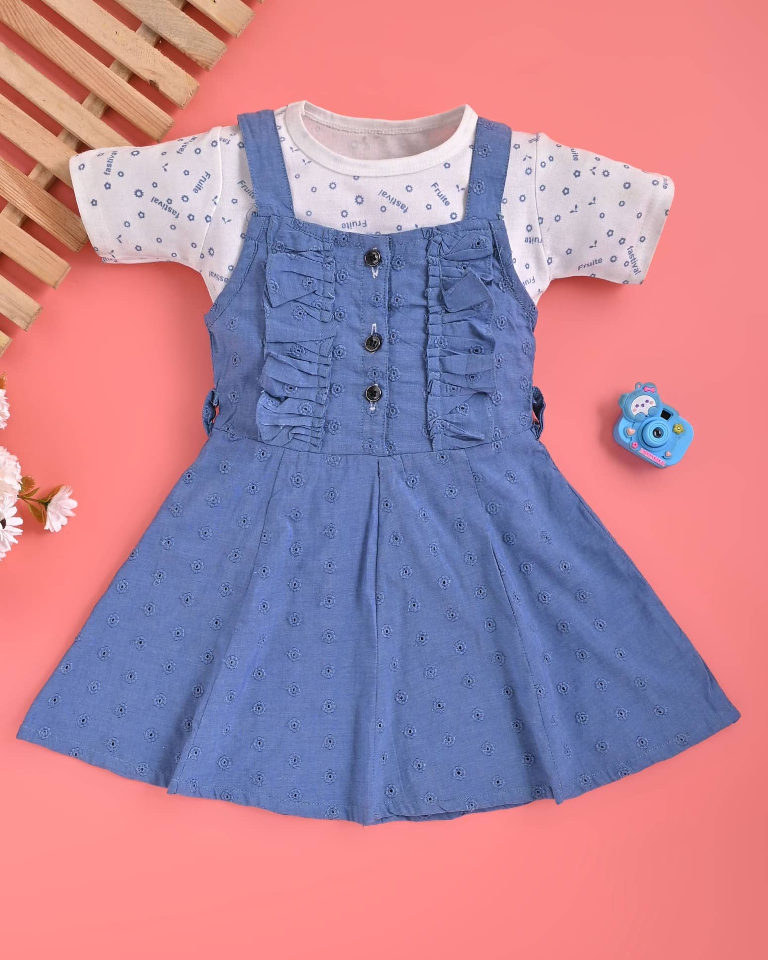Under Fourteen Only Denim Dress For Girls Pack of Blue