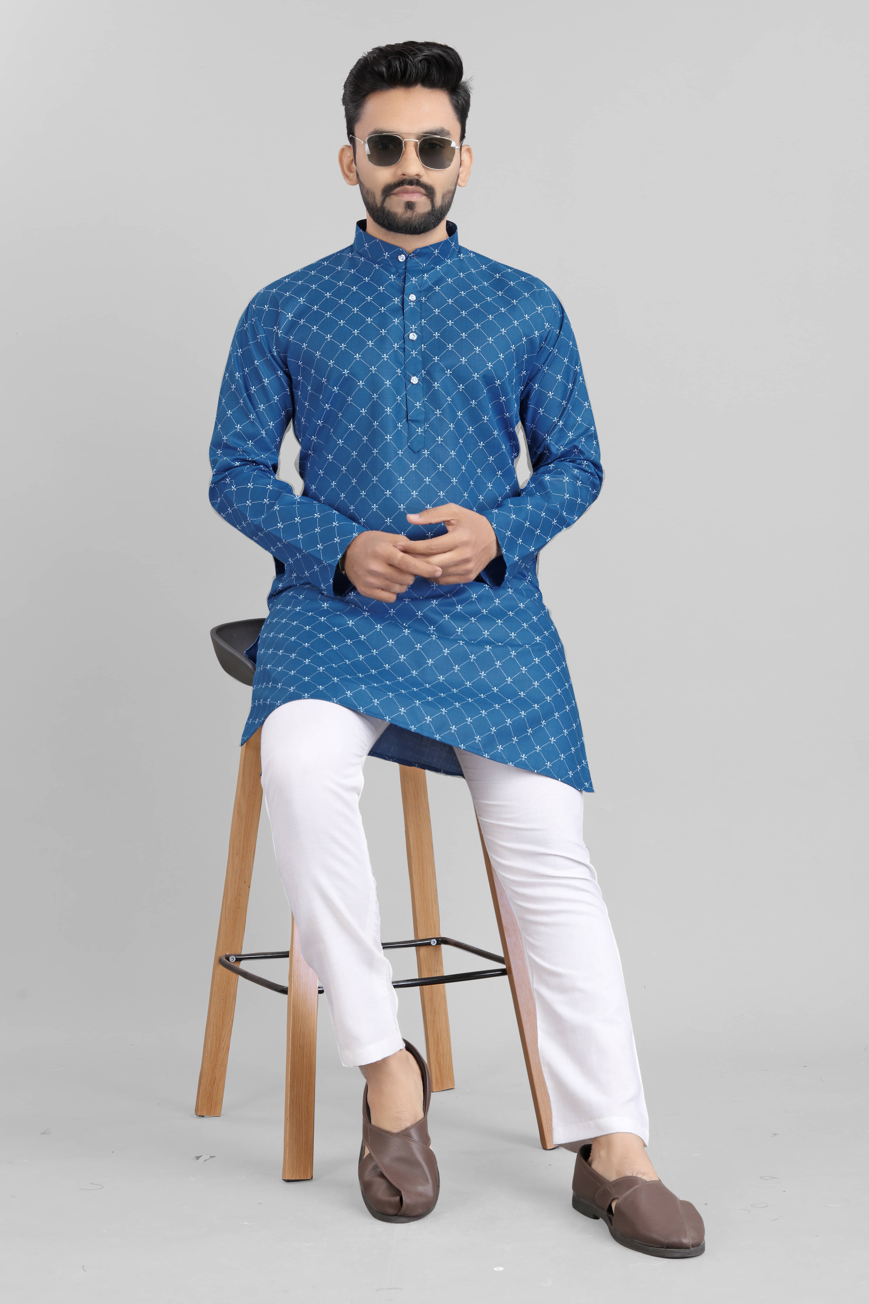     			SPOQUE Blue Cotton Blend Regular Fit Men's Kurta Pyjama Set ( Pack of 1 )