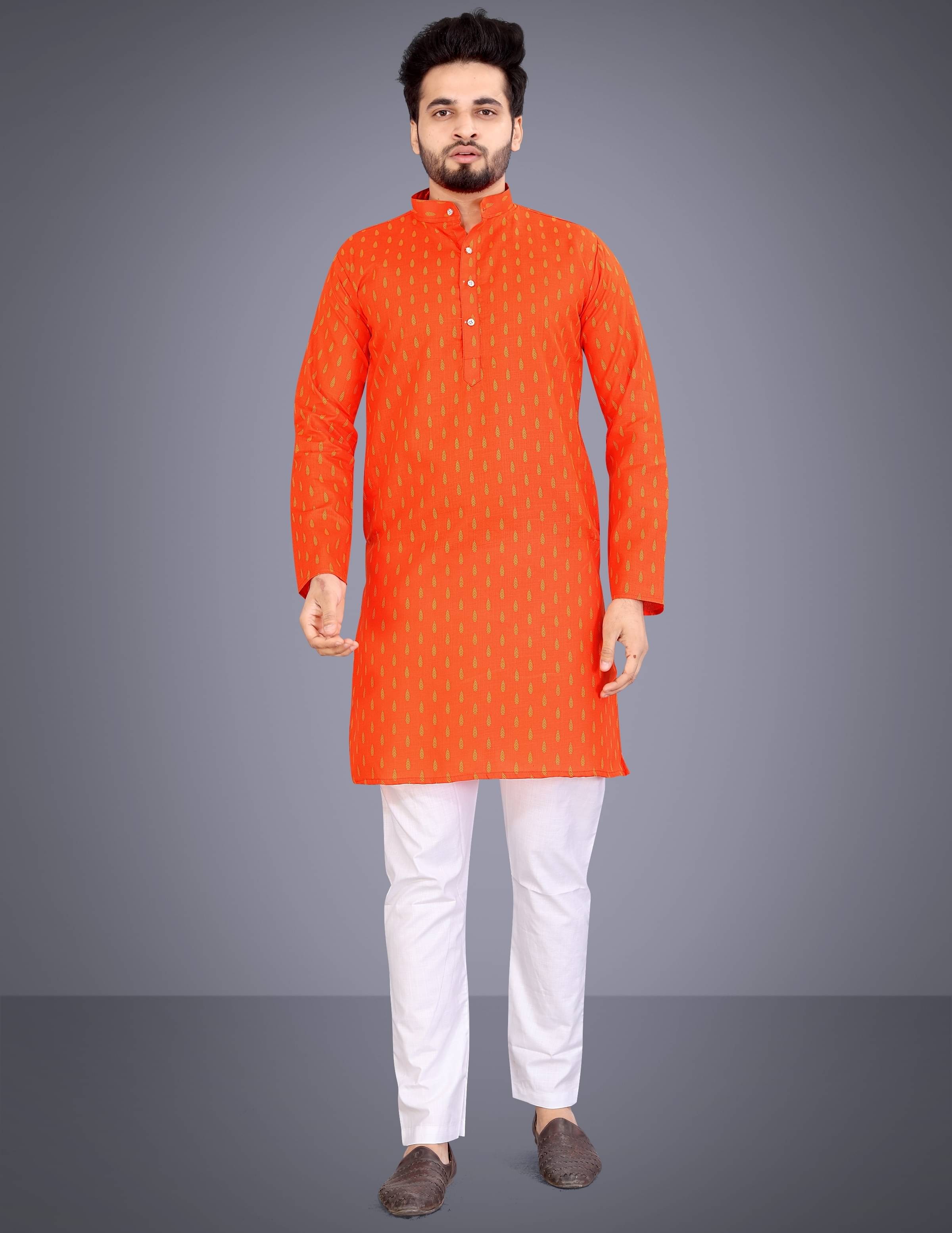     			SPOQUE Orange Cotton Blend Regular Fit Men's Kurta Pyjama Set ( Pack of 1 )