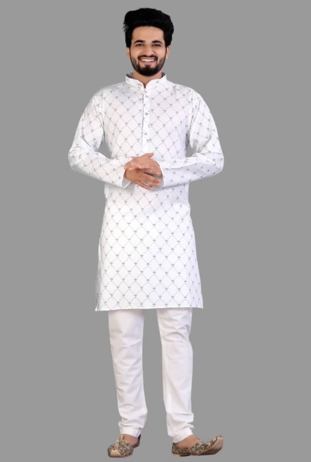     			SPOQUE White Cotton Blend Regular Fit Men's Kurta Pyjama Set ( Pack of 1 )