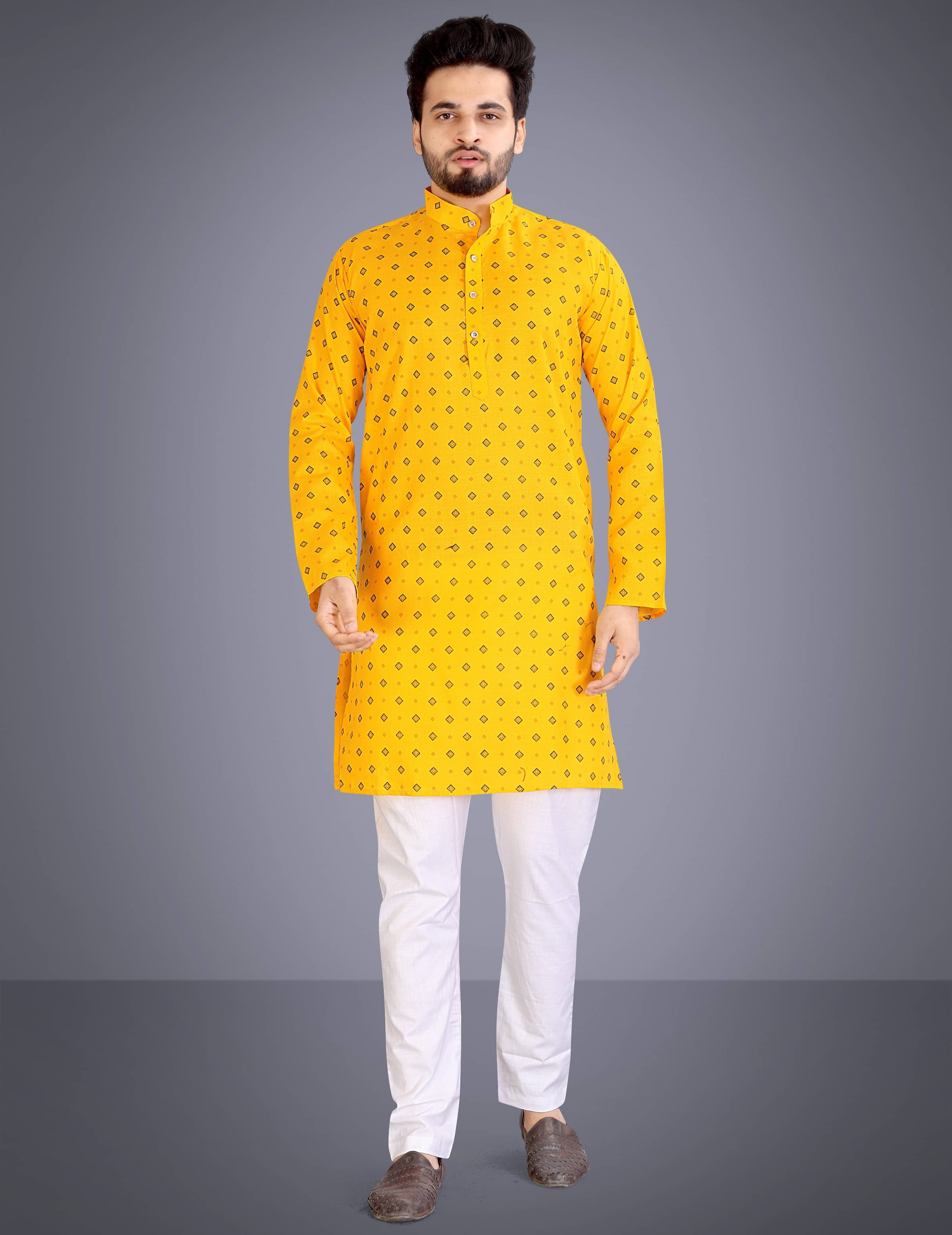     			SPOQUE Yellow Cotton Blend Regular Fit Men's Kurta Pyjama Set ( Pack of 1 )