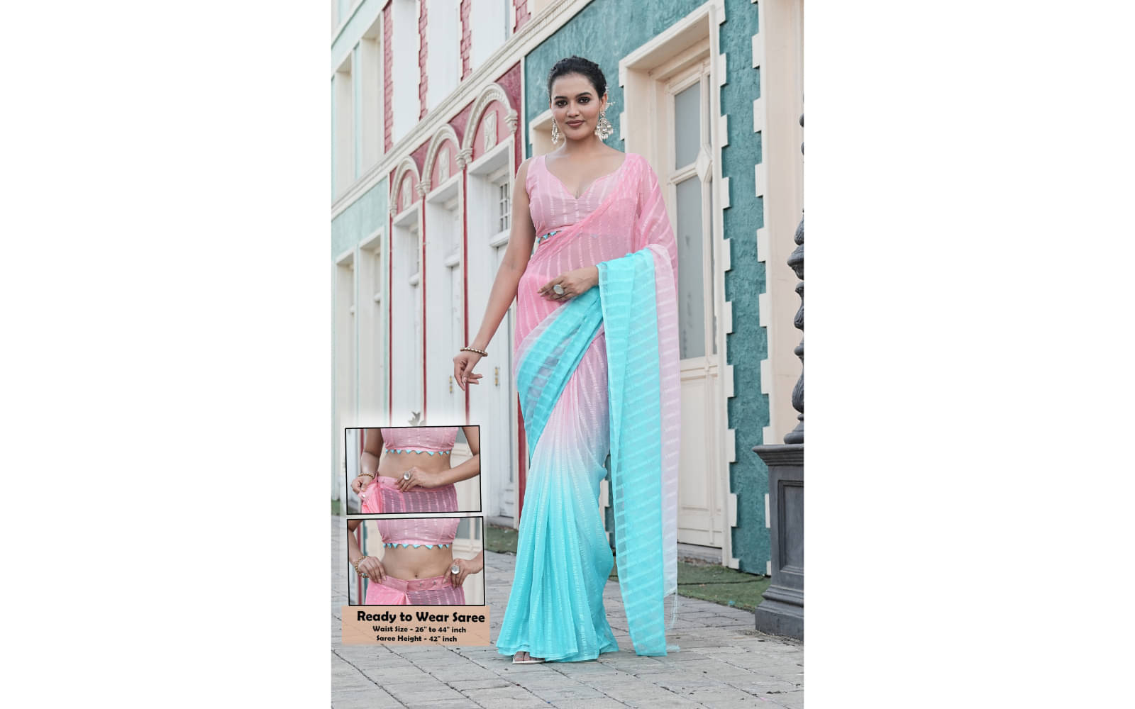 Sitanjali Lifestyle Silk Blend Striped Maheshwari Saree With Unstitched Blouse Piece ( Sky Blue )     			Sitanjali Lifestyle Silk Blend Striped Maheshwari Saree With Unstitched Blouse Piece ( Sky Blue )