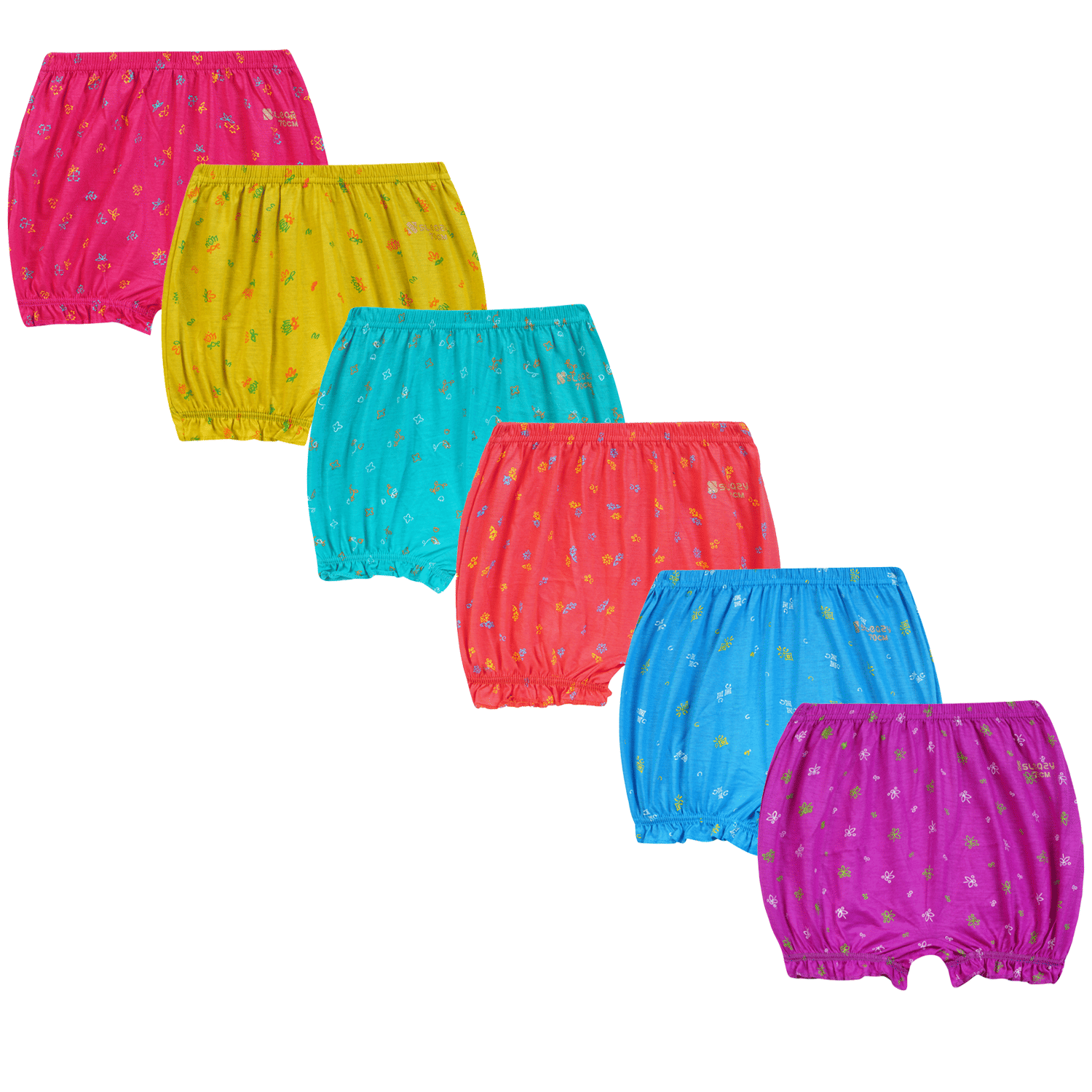 Sleazy Pack of 6 Cotton Bloomers For Baby Girls ( Multicolor )