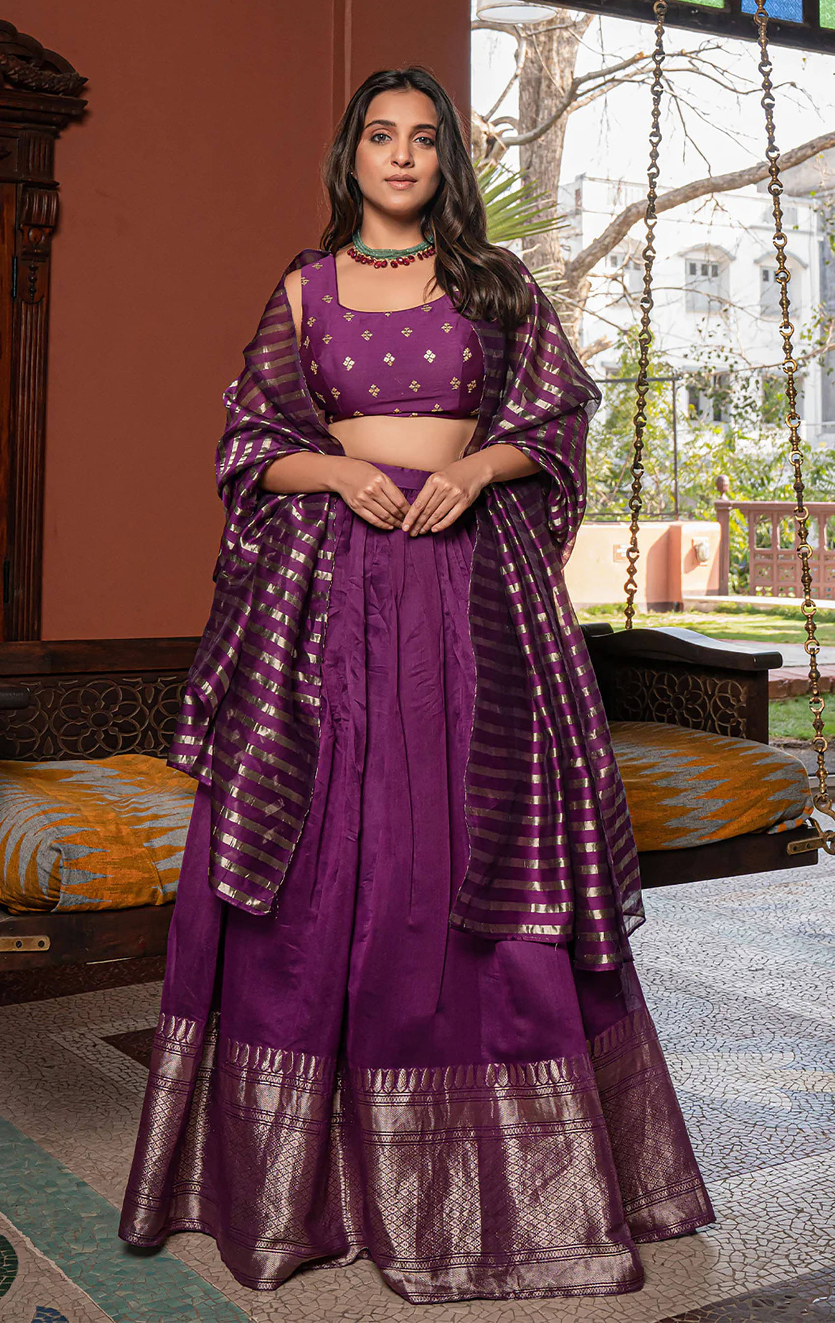     			Trijal Fab Green Art Silk Circular Semi Stitched Lehenga Single